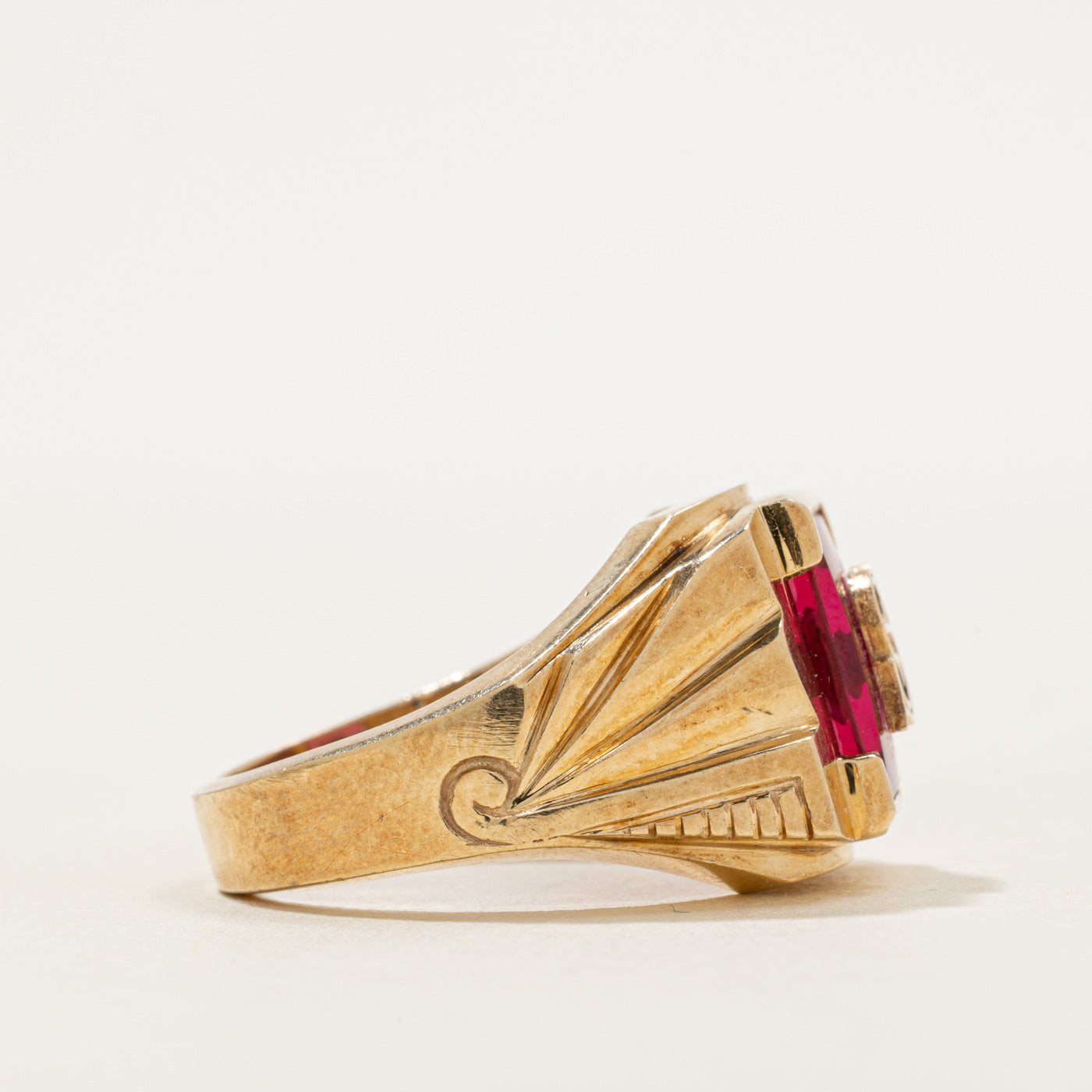 Synthetic Ruby "S" Initial Signet Ring | SZ 10