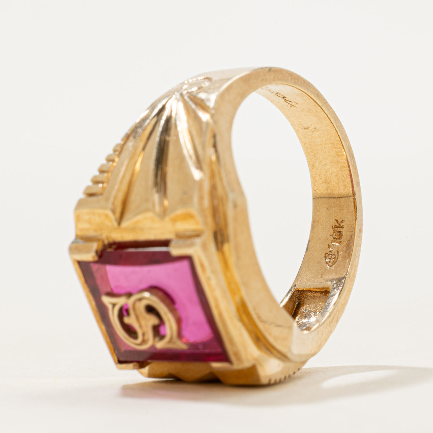 Synthetic Ruby "S" Initial Signet Ring | SZ 10