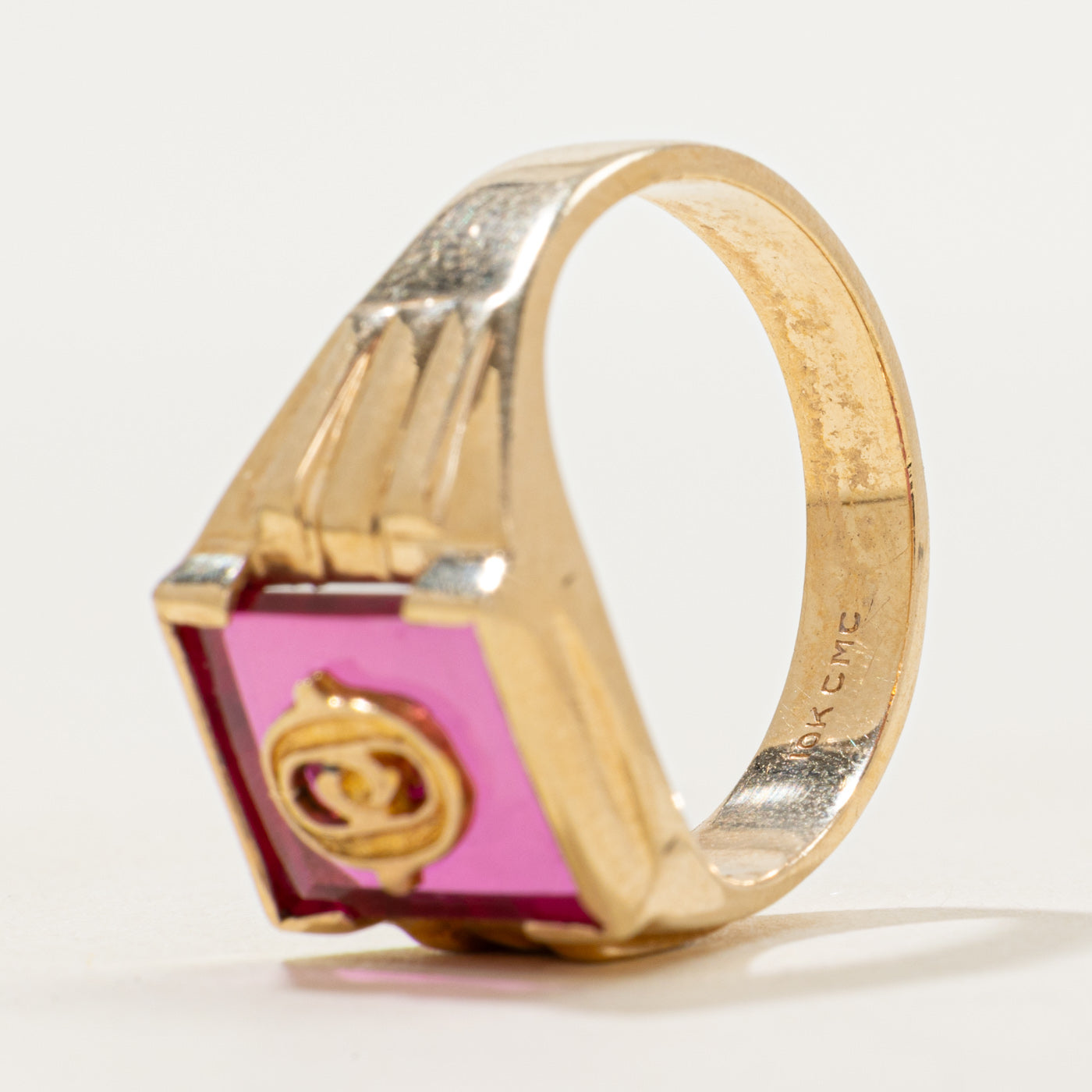 Synthetic Ruby "O" Grooved Signet Ring | SZ 9.75