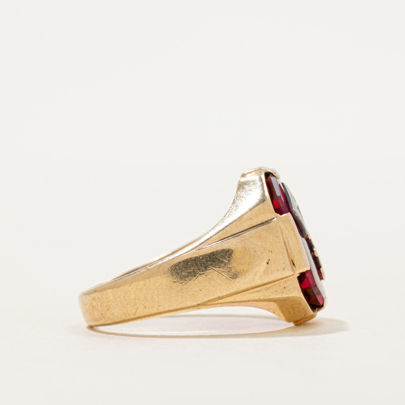 Synthetic Ruby & Natural Diamond "D" Signet Ring | SZ 9.25