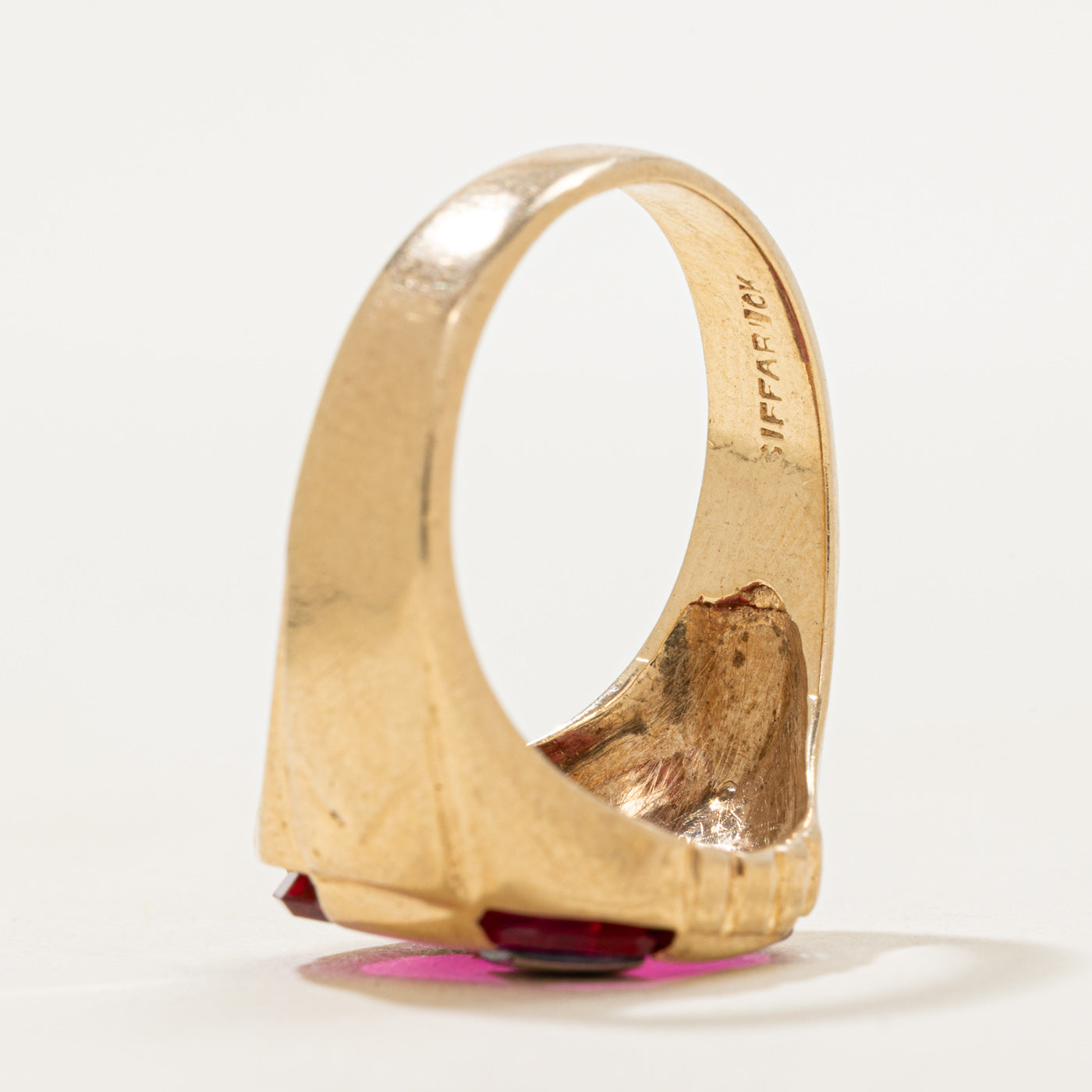 Synthetic Ruby & Natural Diamond "D" Signet Ring | SZ 9.25