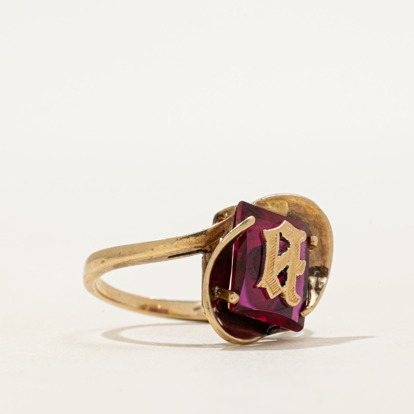Synthetic Ruby "D" Initial Ring | SZ 5.25