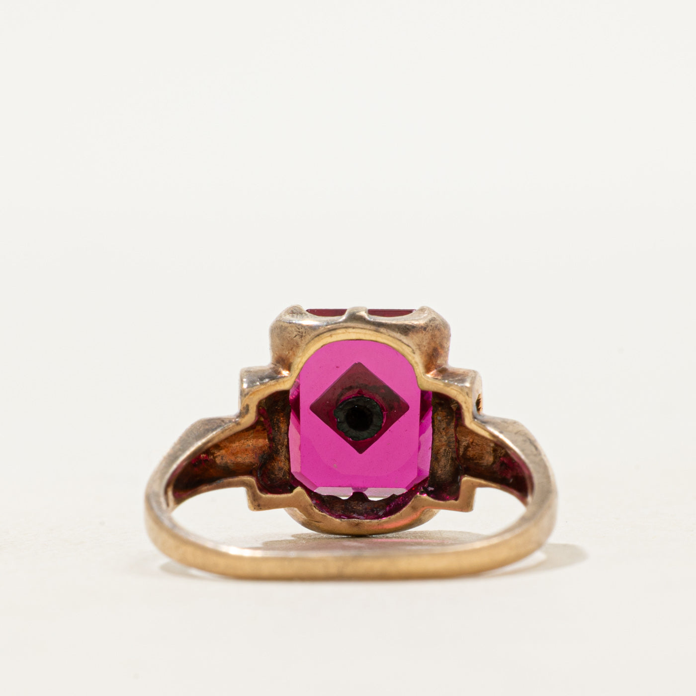 Synthetic Ruby & Diamond Grooved Ring | SZ 7.25