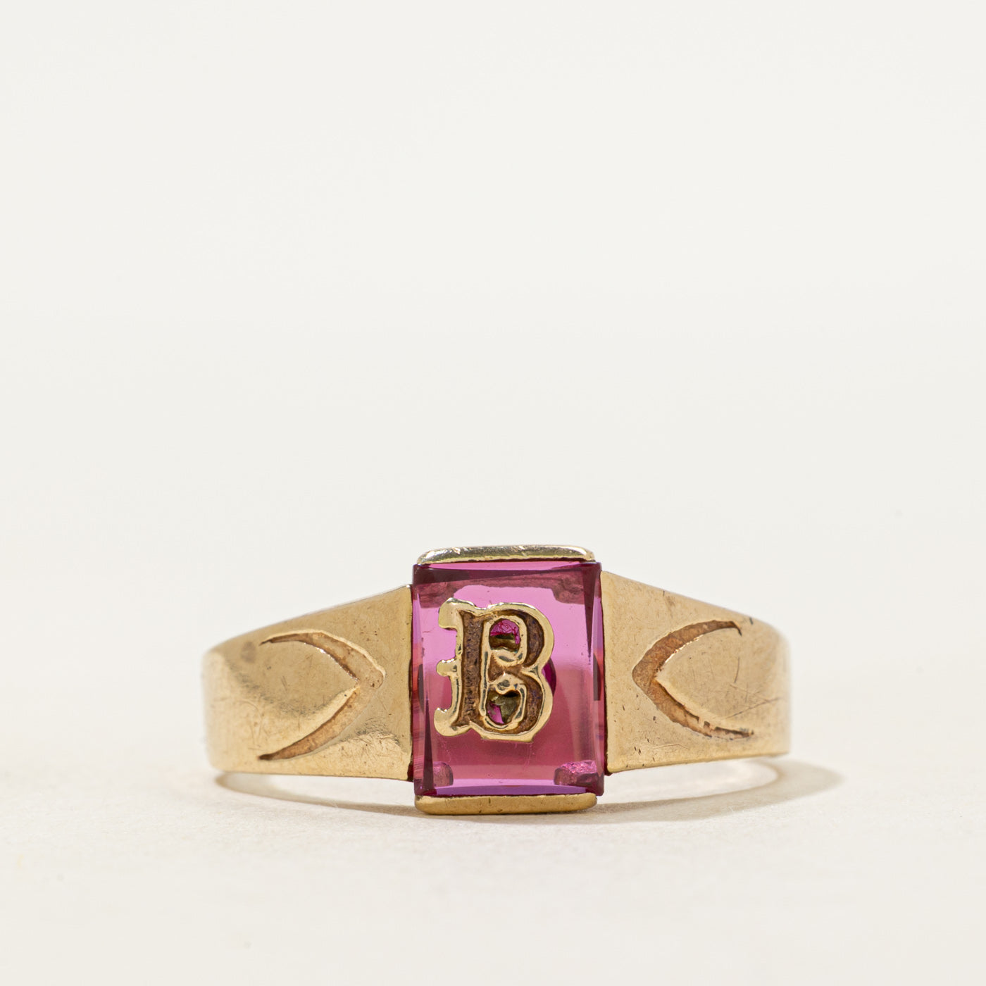 Synthetic Ruby "B" Initial Signet Ring | SZ 9.5
