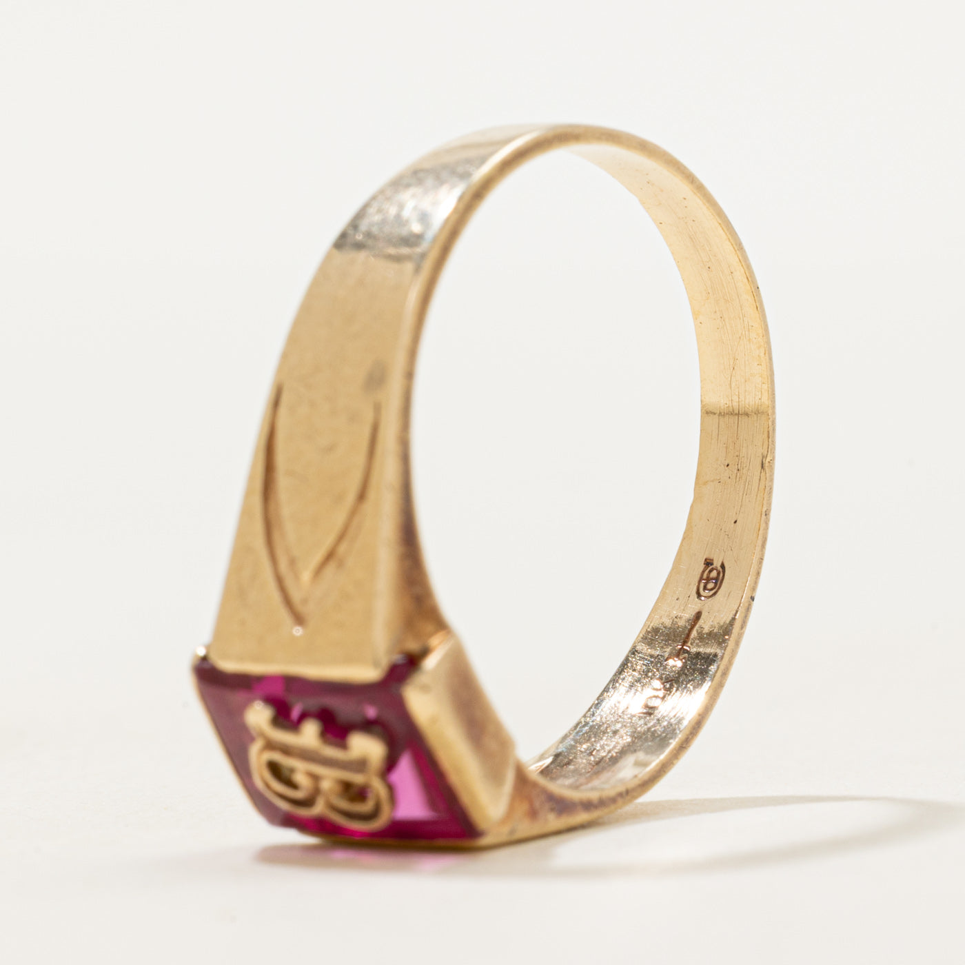 Synthetic Ruby "B" Initial Signet Ring | SZ 9.5