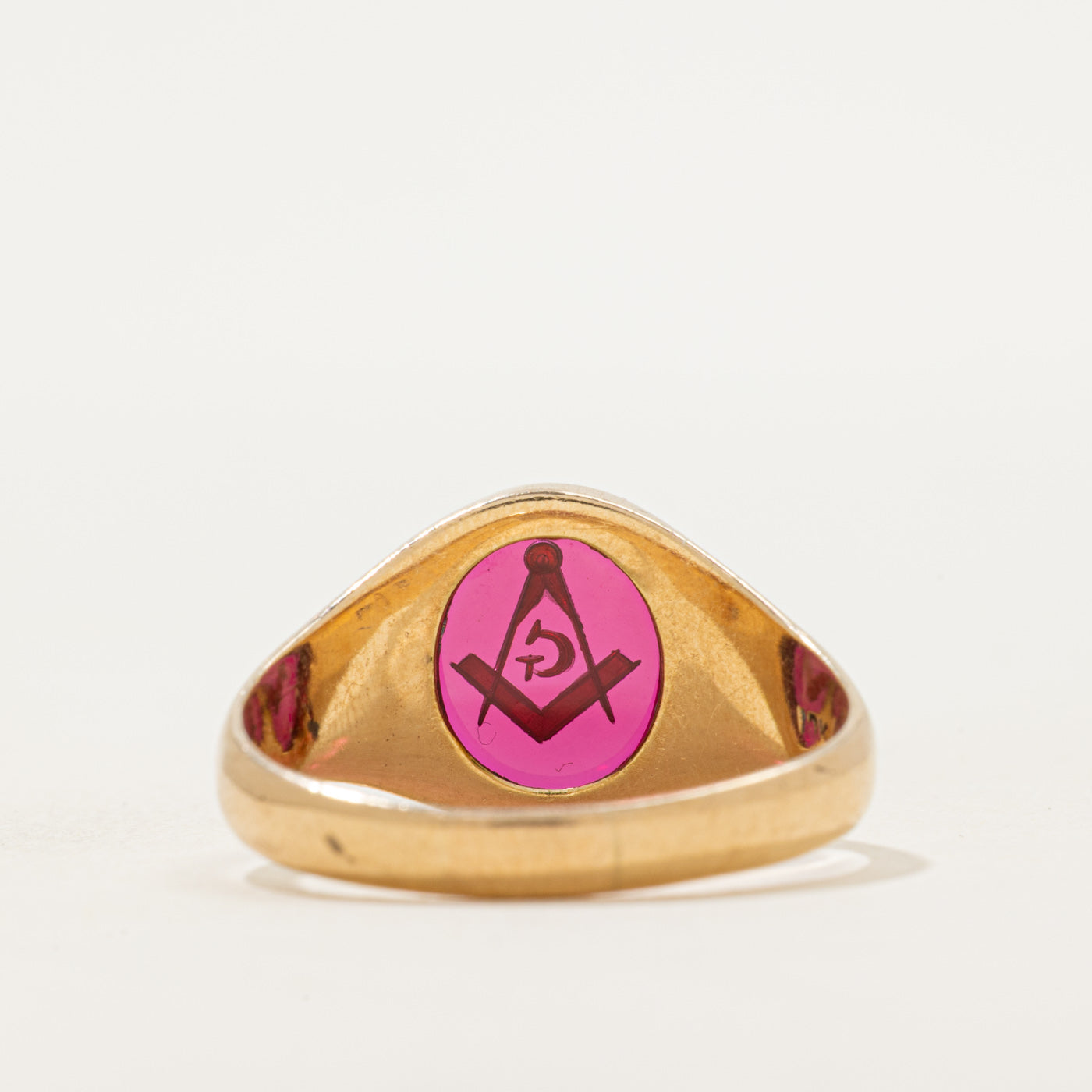 Cabochon Synthetic Ruby Free Masons Ring | SZ 11.75