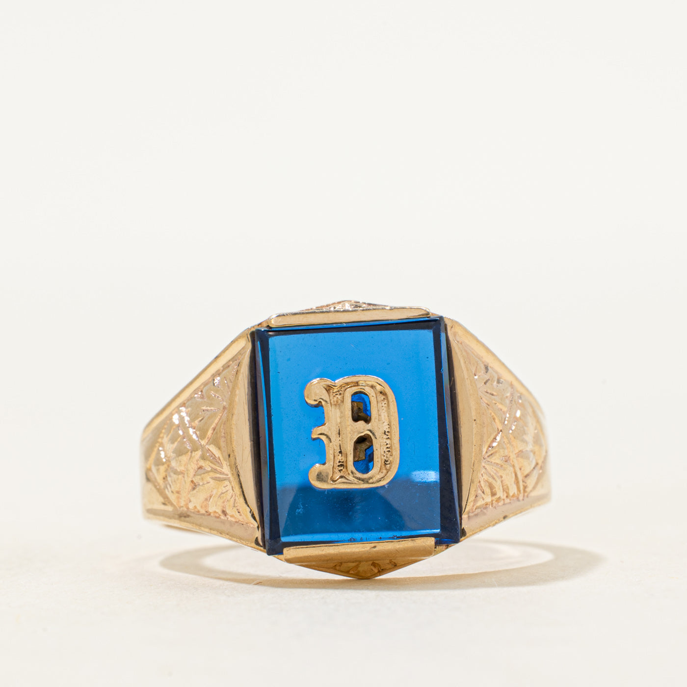 Synthetic Sapphire "D" Initial Signet Ring | SZ 9.75