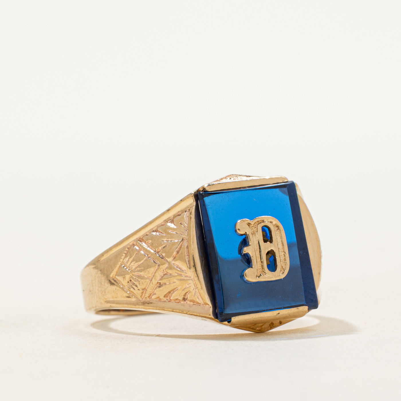Synthetic Sapphire "D" Initial Signet Ring | SZ 9.75