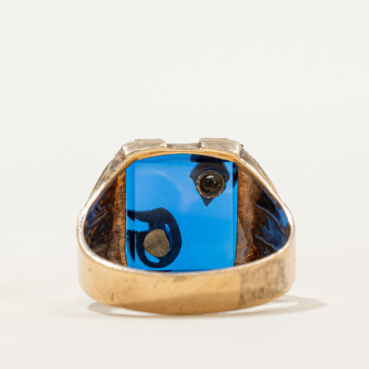Synthetic Sapphire & Natural Diamond "G" Initial Signet Ring | SZ 8.75