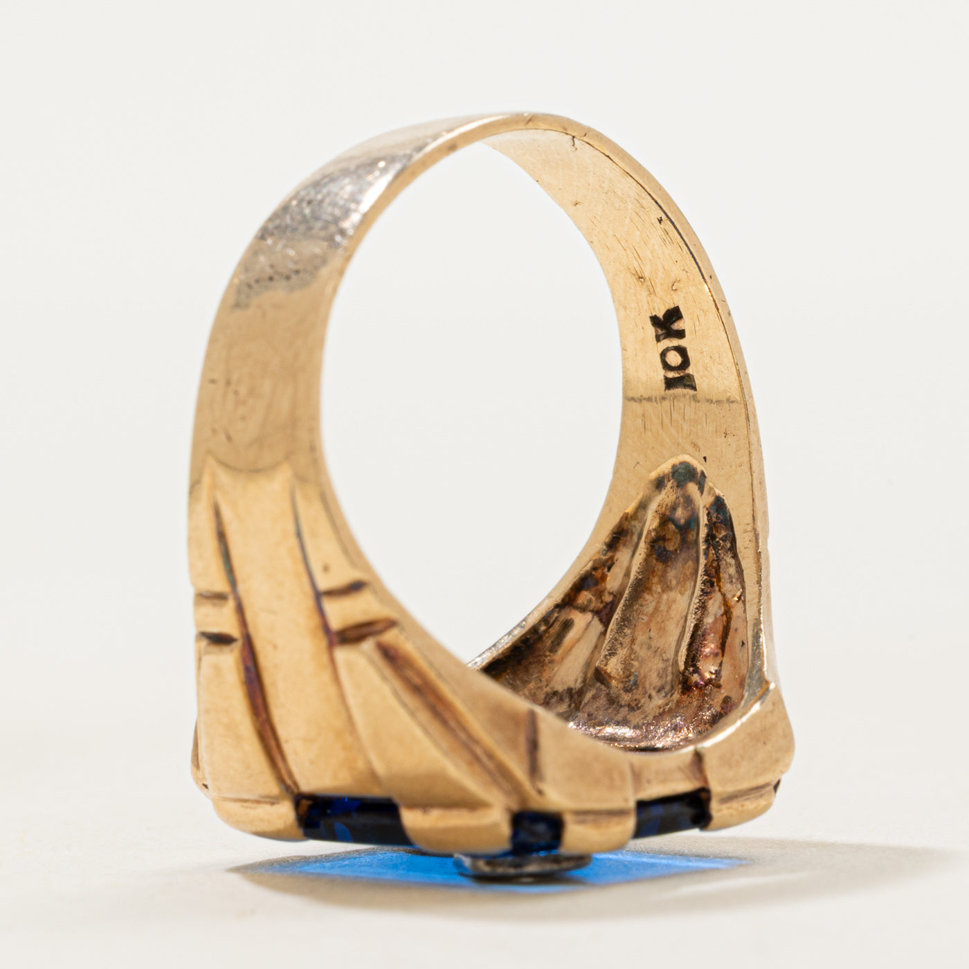 Synthetic Sapphire & Natural Diamond "G" Initial Signet Ring | SZ 8.75