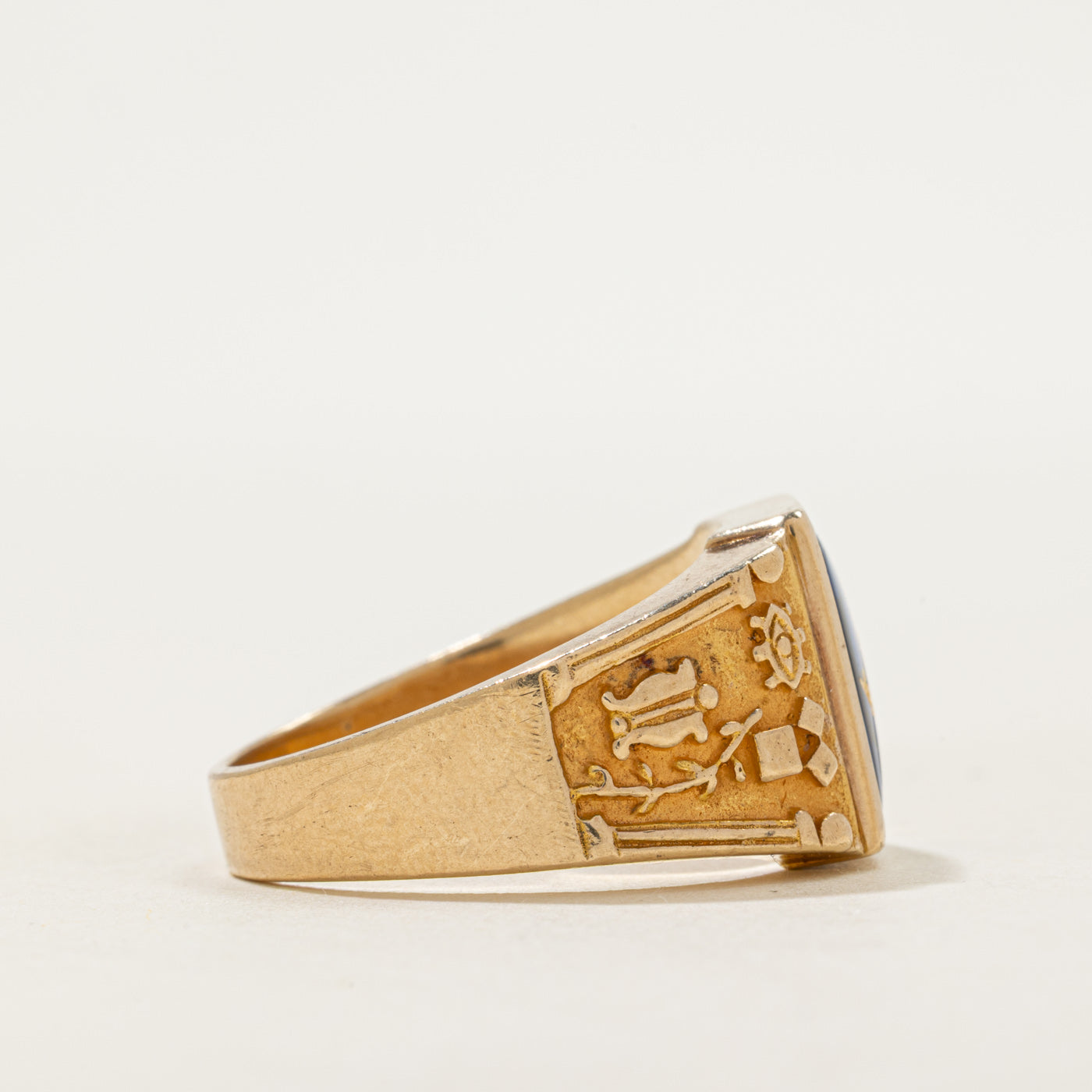 Synthetic Sapphire Free Masons Ring | SZ 10.5