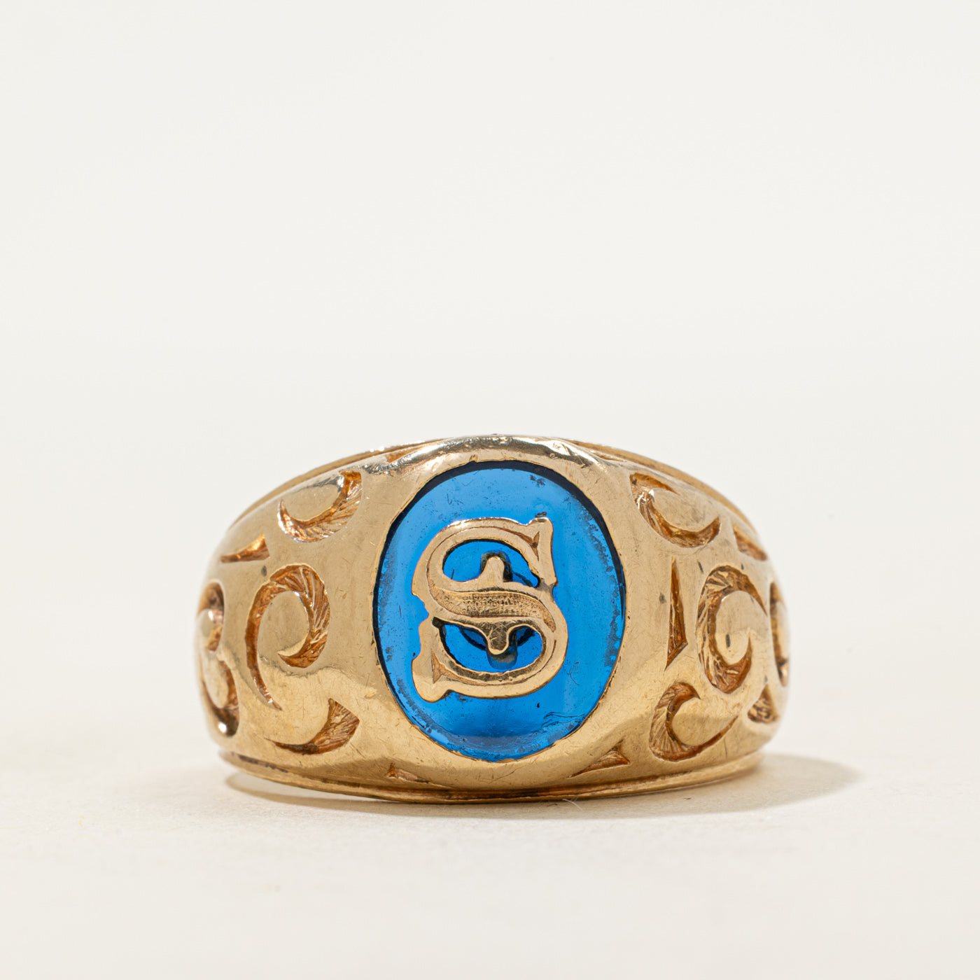 Synthetic Sapphire "S" Initial Signet Ring | SZ 9
