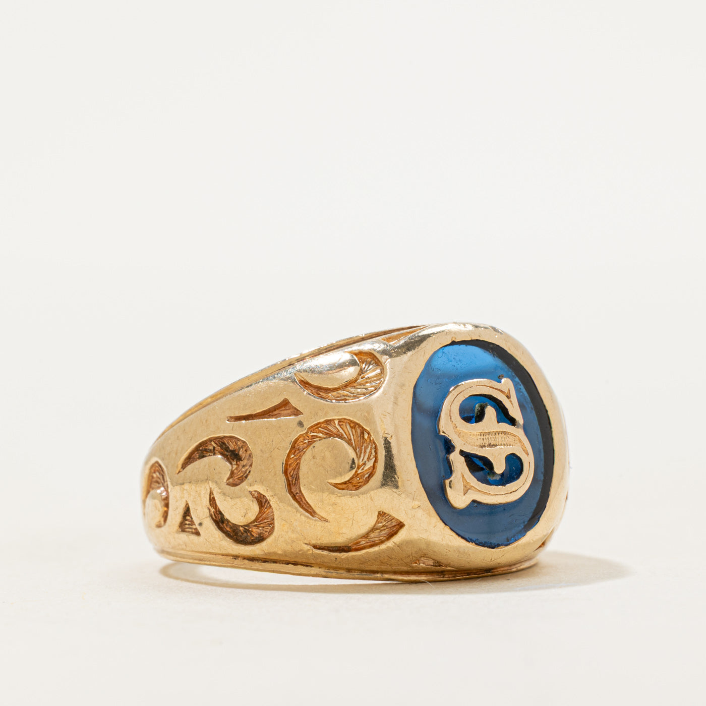 Synthetic Sapphire "S" Initial Signet Ring | SZ 9