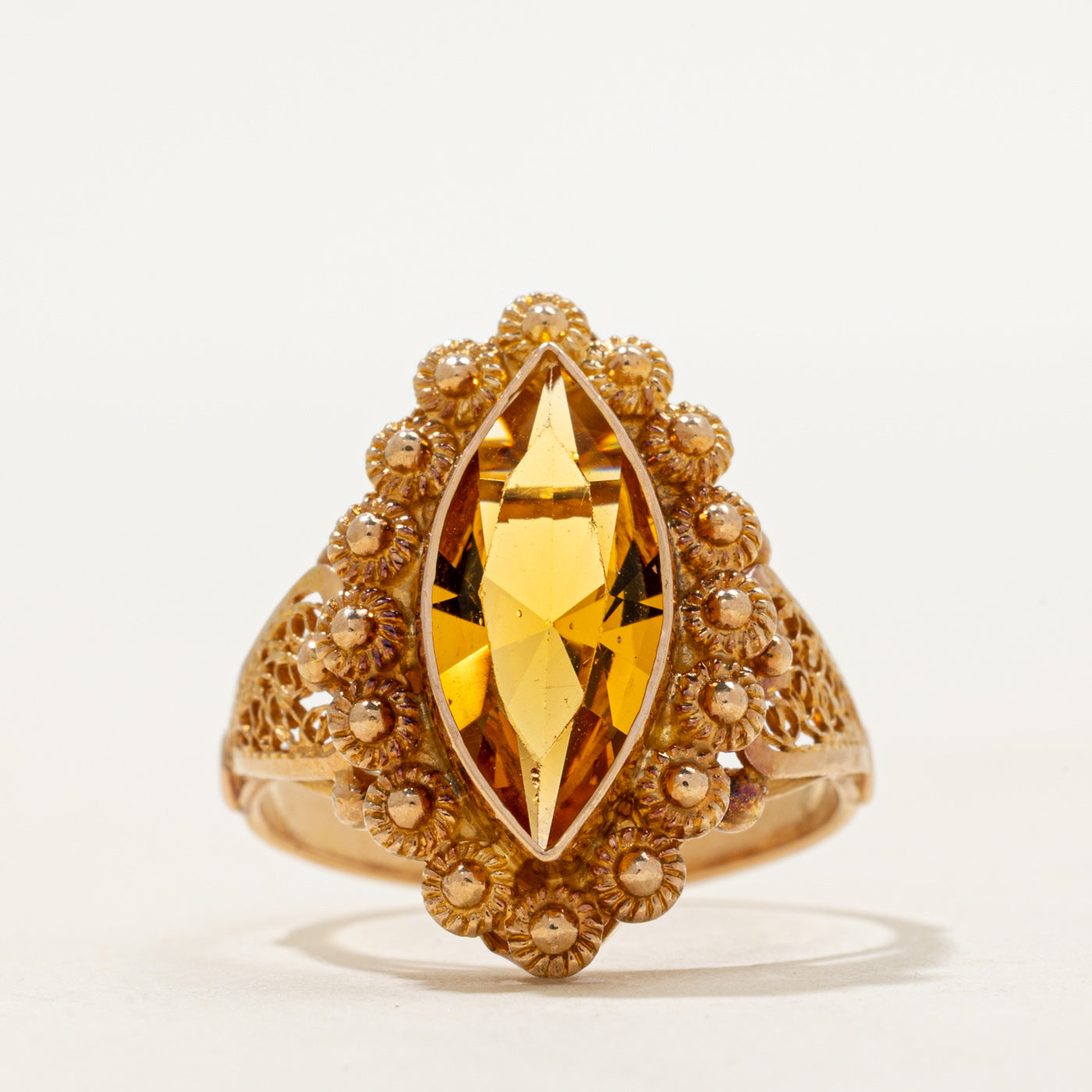 Citrine Textured Scrollwork Navette Ring | SZ 6.75