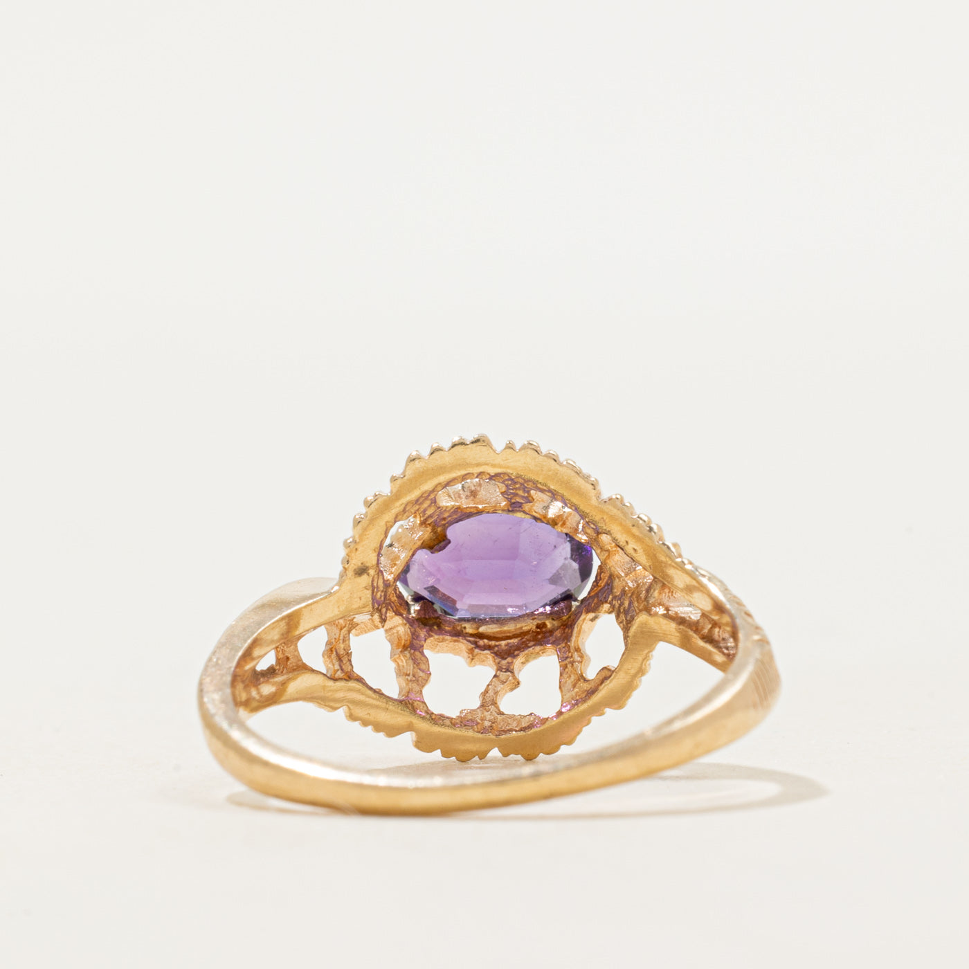 East West Amethyst Textured Openwork Ring | SZ 6.5