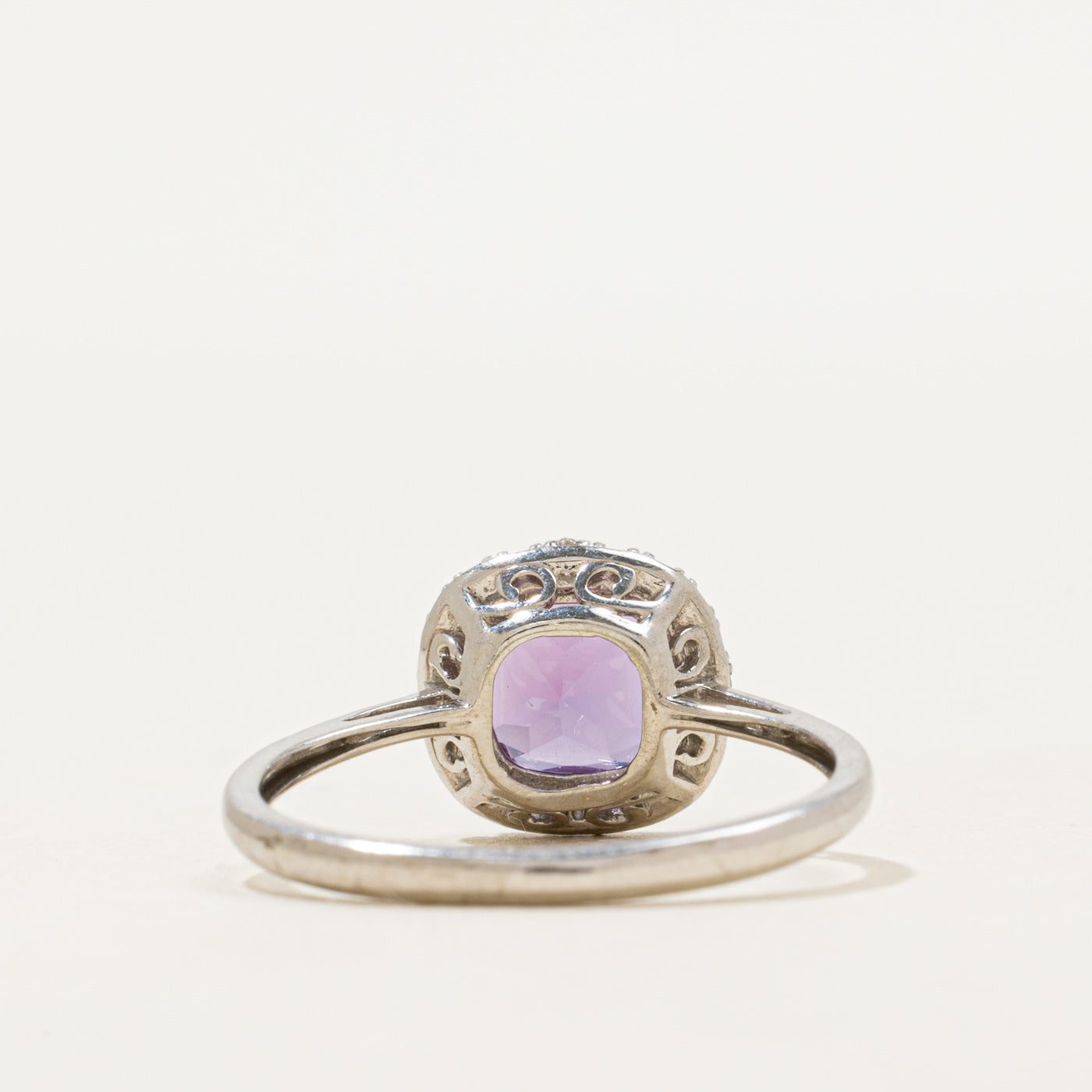 Cushion Cut Amethyst & Diamond Halo Ring | SZ 6.25