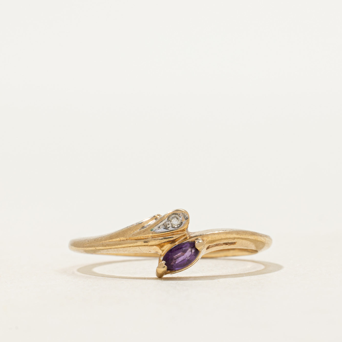 Two Stone Diamond & Amethyst Bypass Ring | SZ 5.25