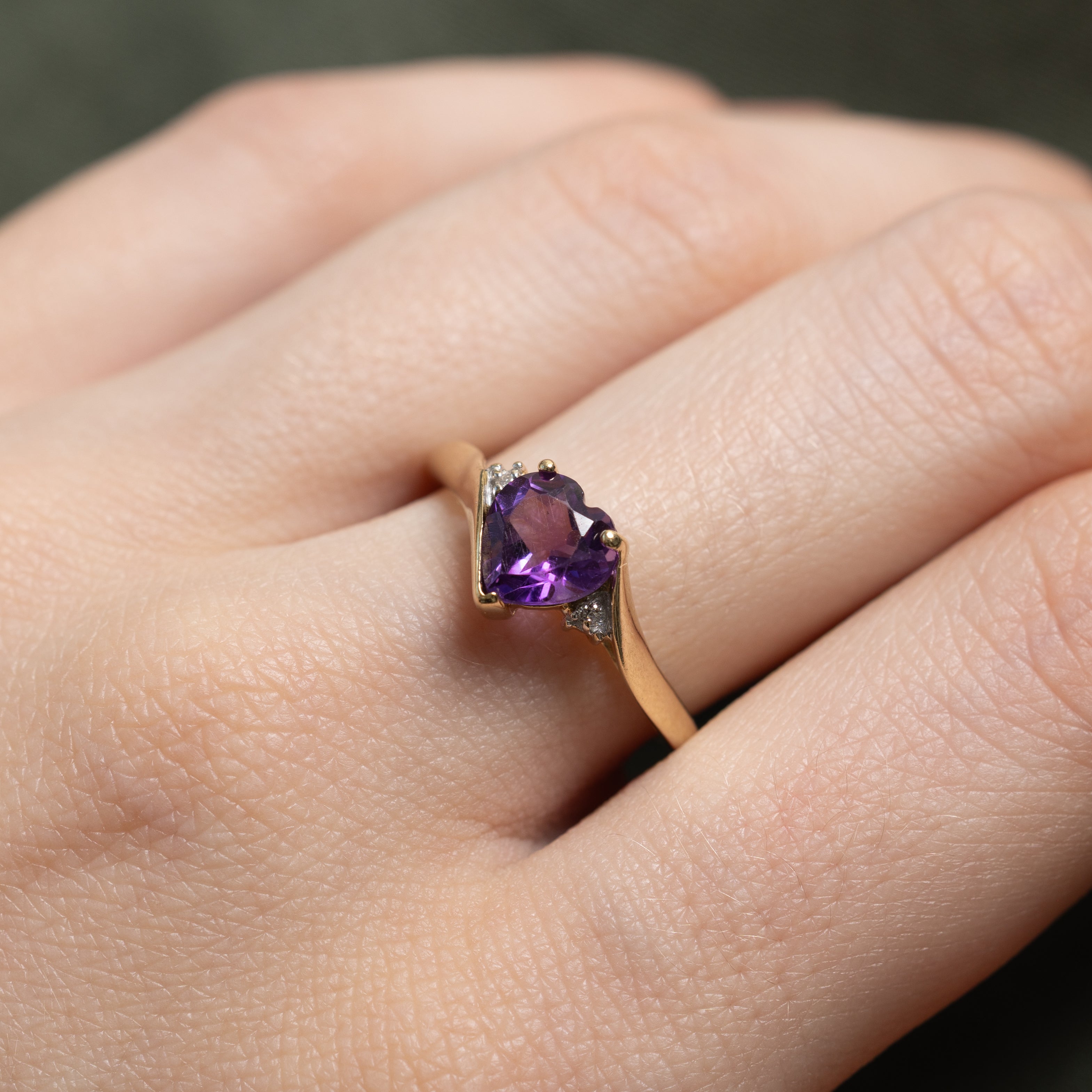 Heart Cut Amethyst & Diamond Bypass Ring | SZ 6.5