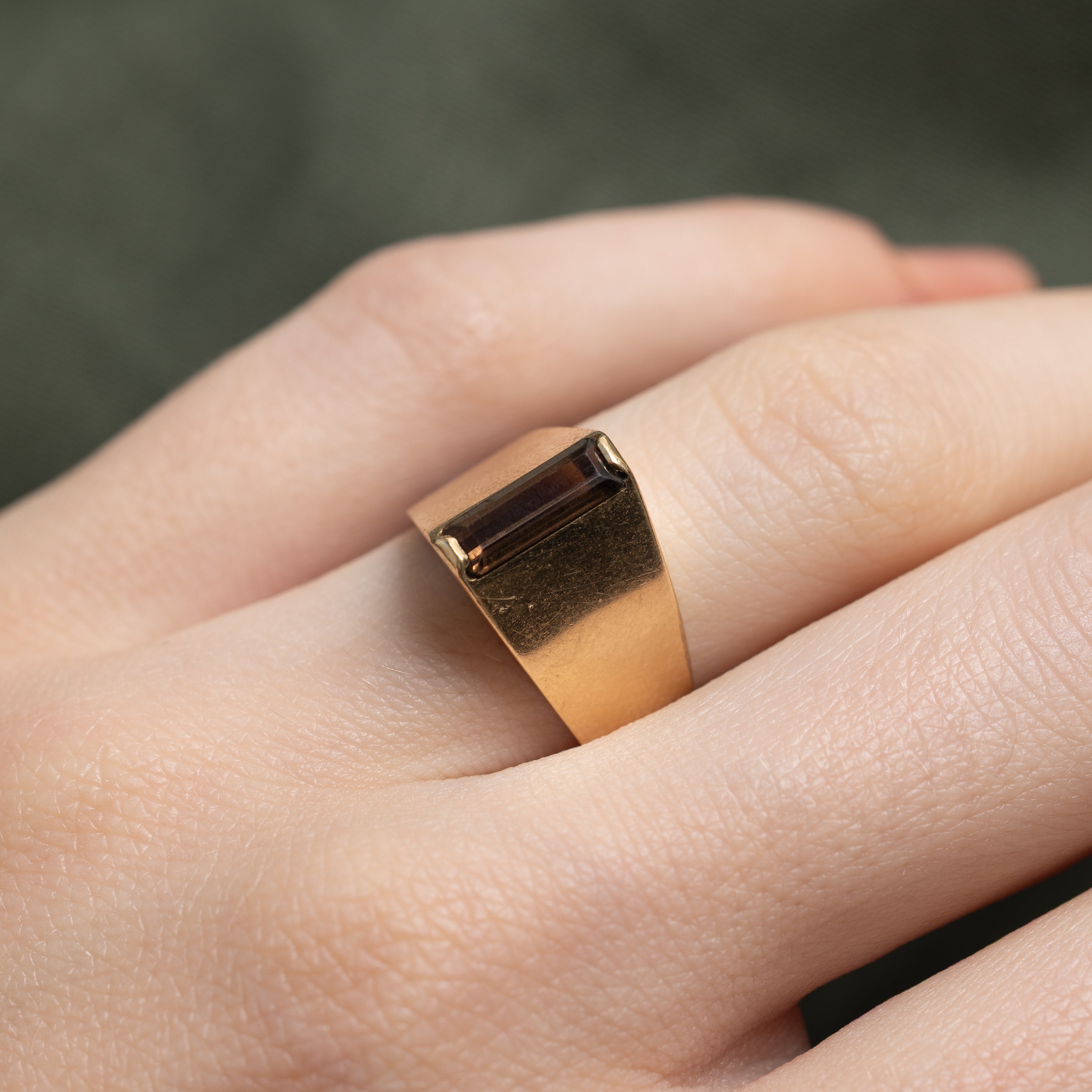 Baguette Cut Smoky Quartz Column Ring | SZ 5