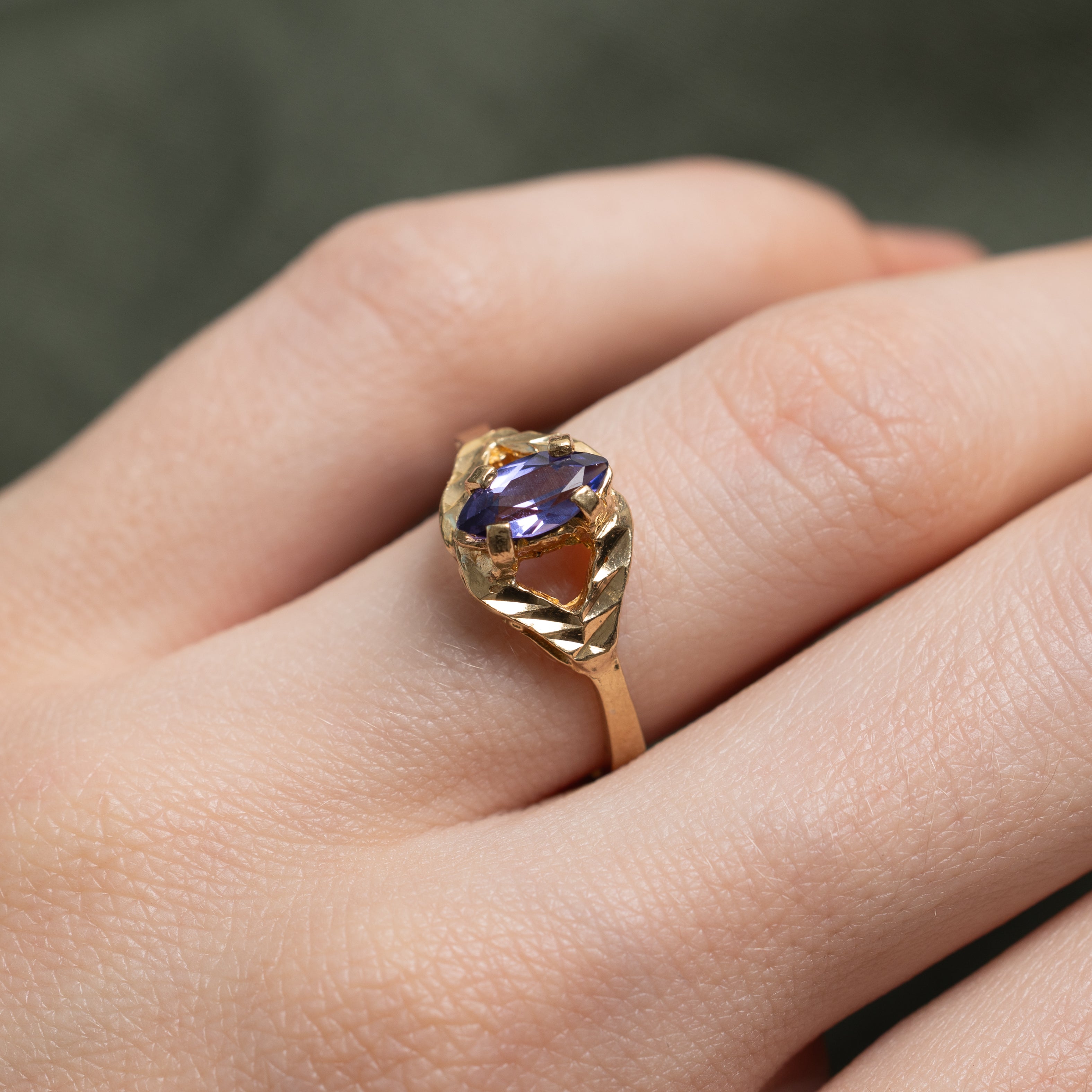 Marquise Cut Synthetic Sapphire Open Shank Textured Ring | SZ 7.25