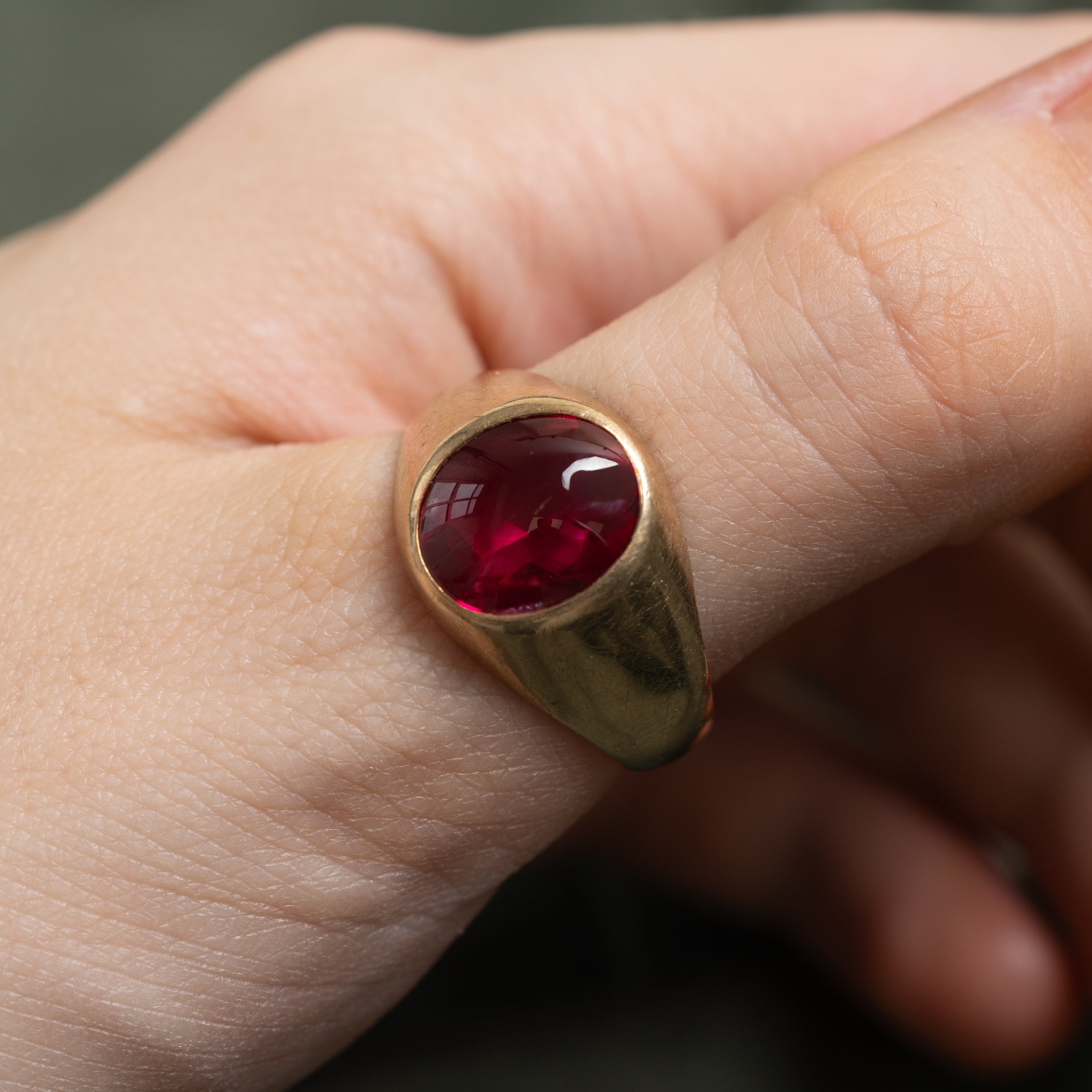 Bezel Set Oval Cut Synthetic Ruby Ring | SZ 10.5