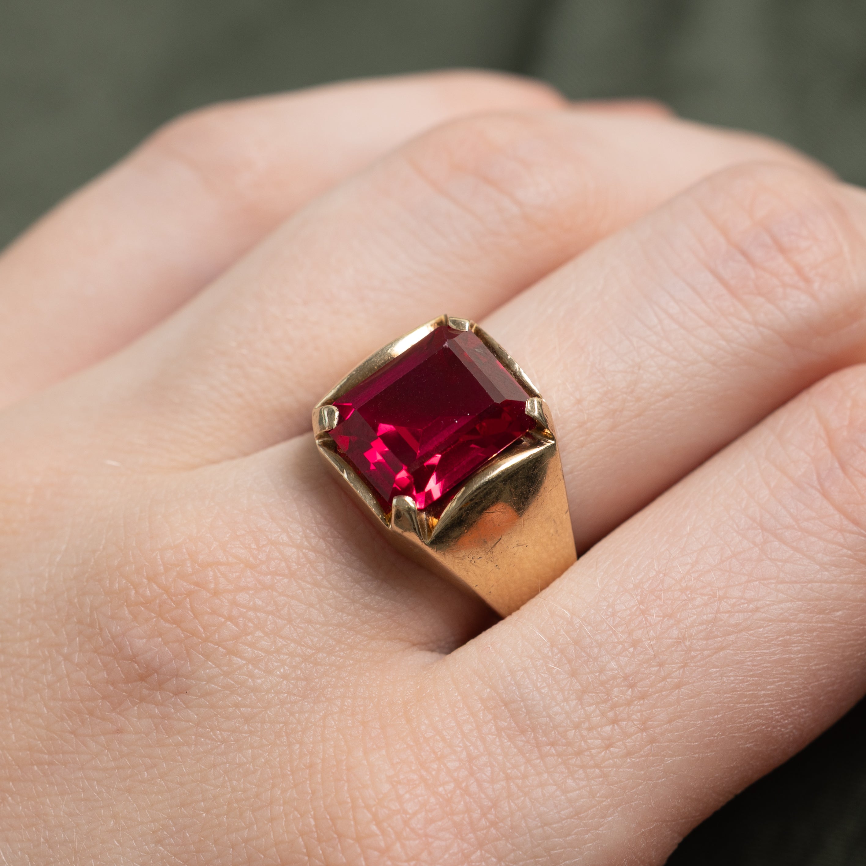 Step Cut Synthetic Ruby Cocktail Ring | SZ 9