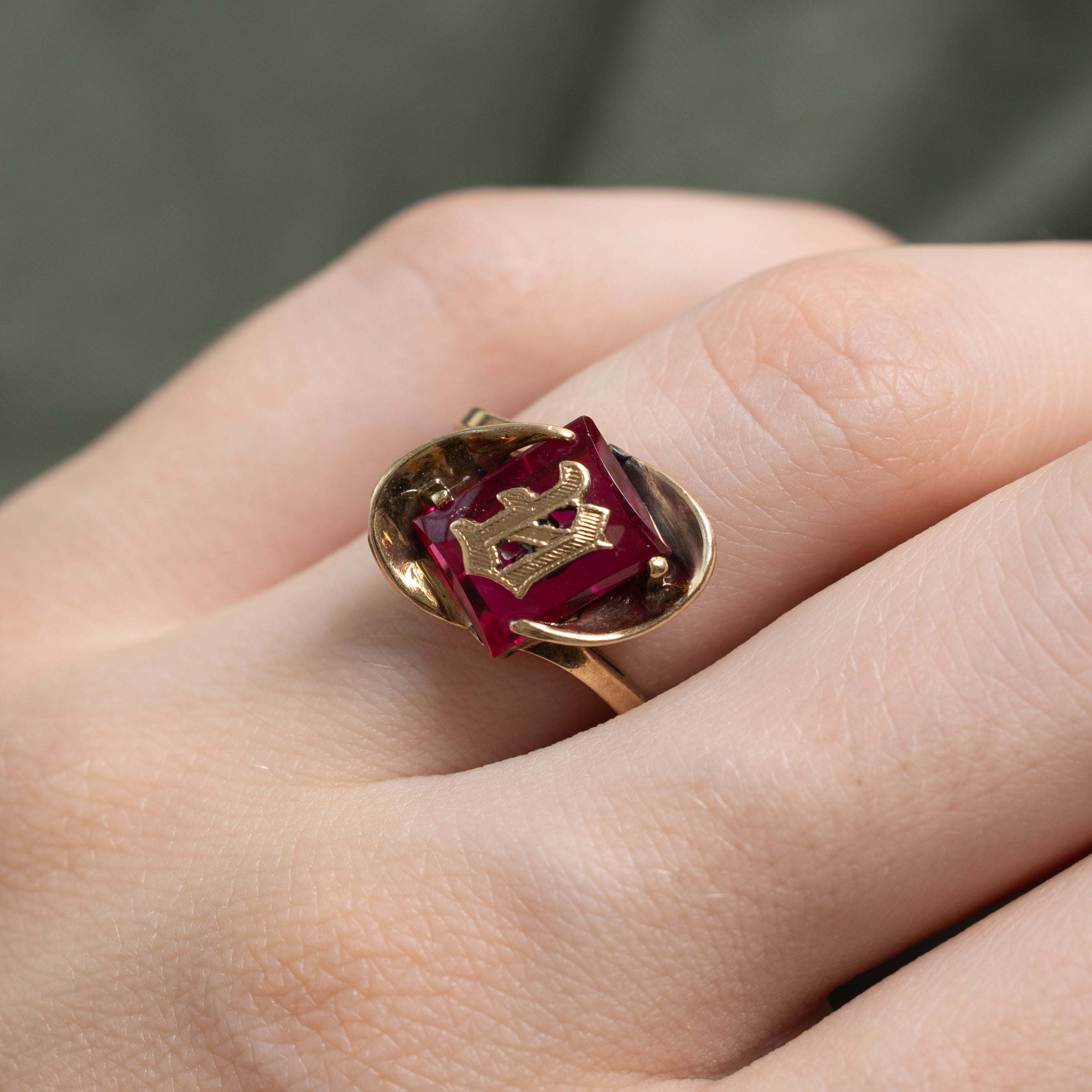 Synthetic Ruby "D" Initial Ring | SZ 5.25
