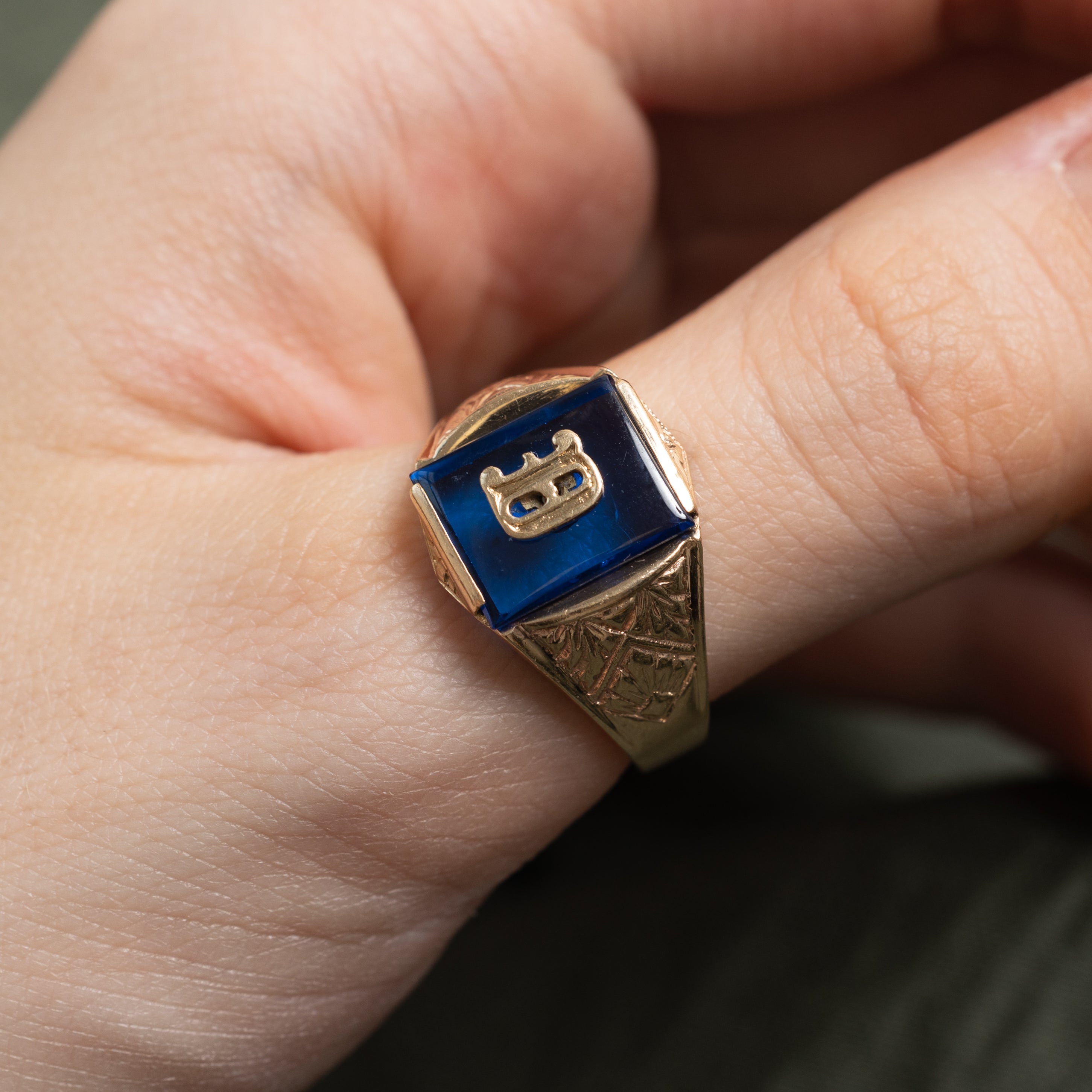 Synthetic Sapphire "D" Initial Signet Ring | SZ 9.75