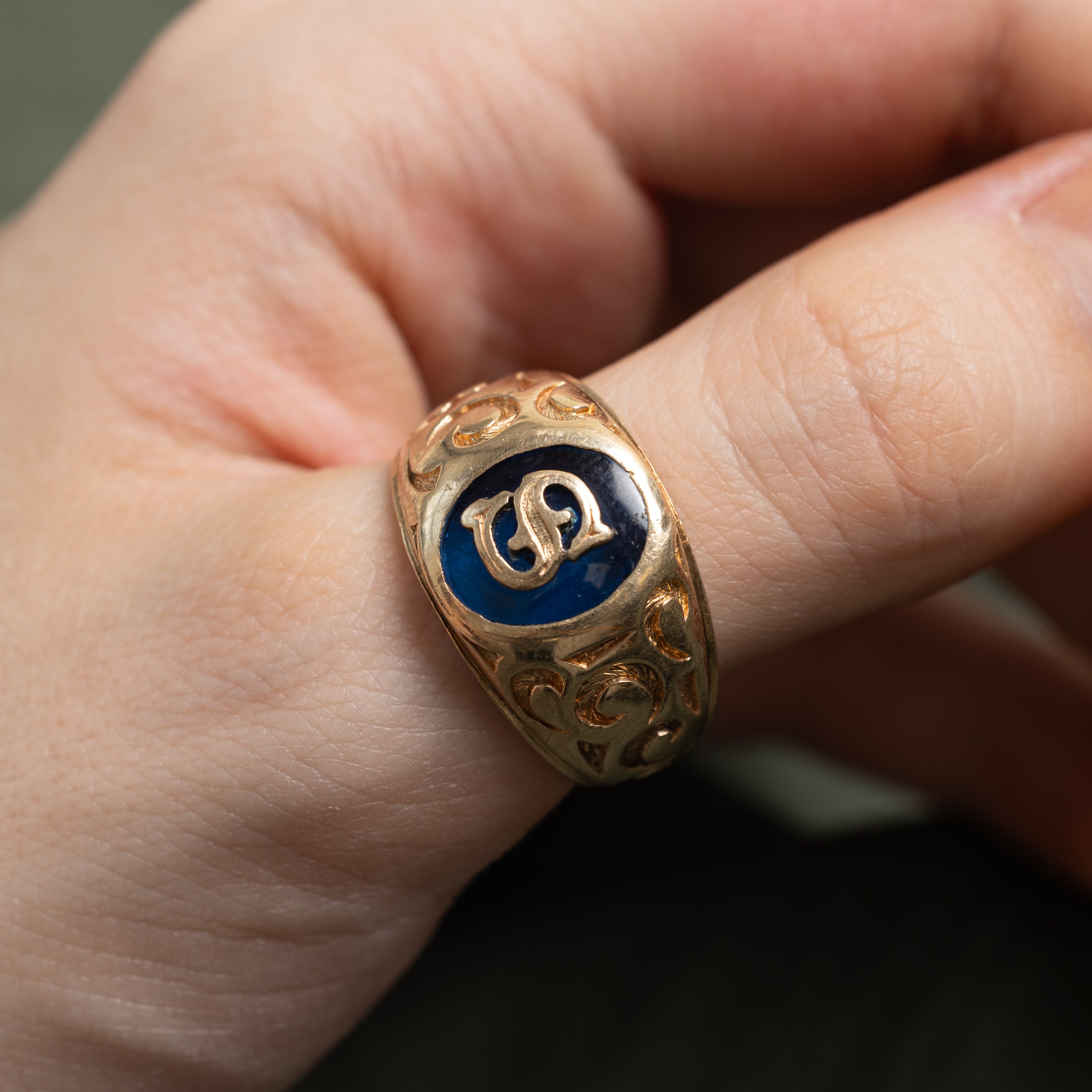 Synthetic Sapphire "S" Initial Signet Ring | SZ 9