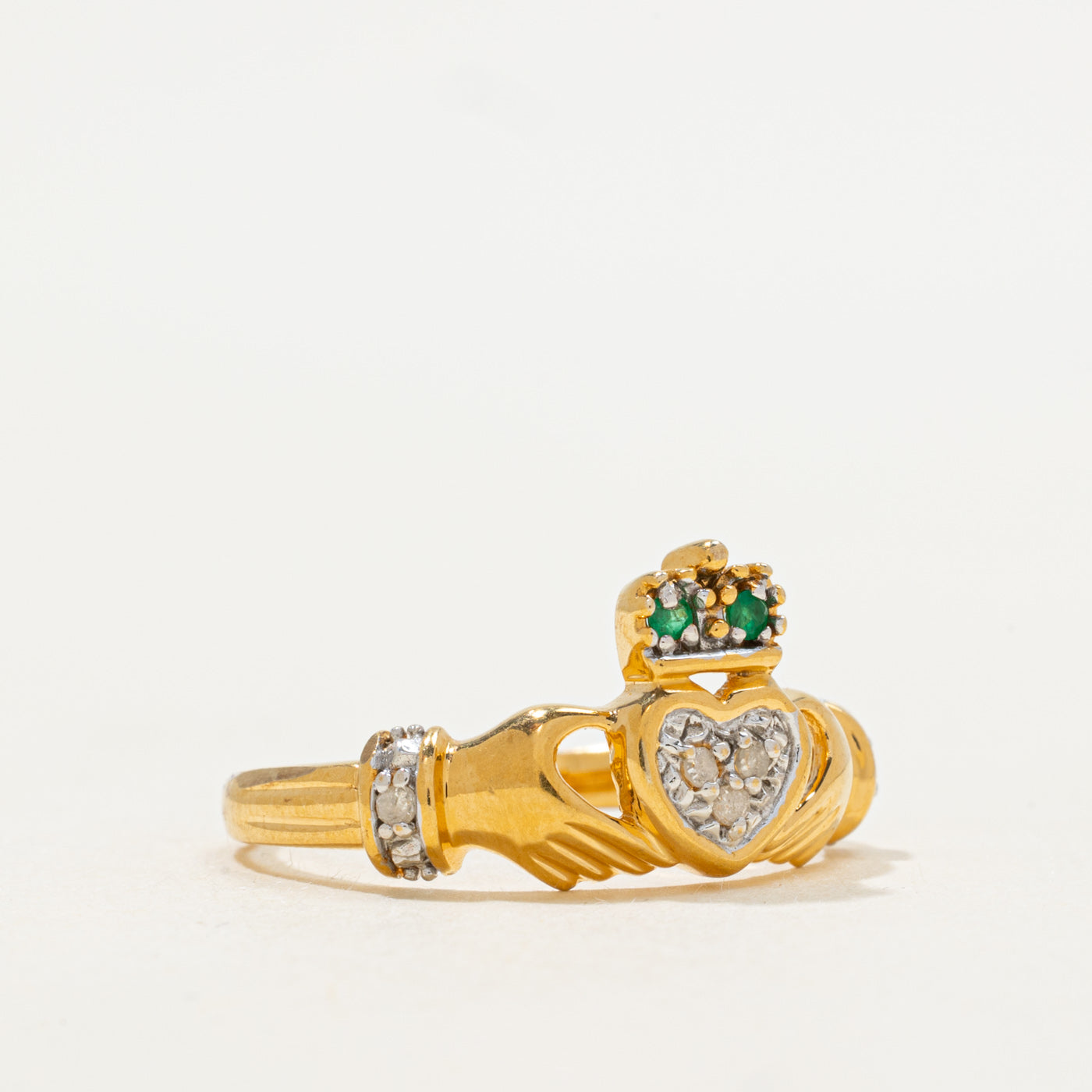 Emerald & Diamond Claddagh Ring | SZ 8.25