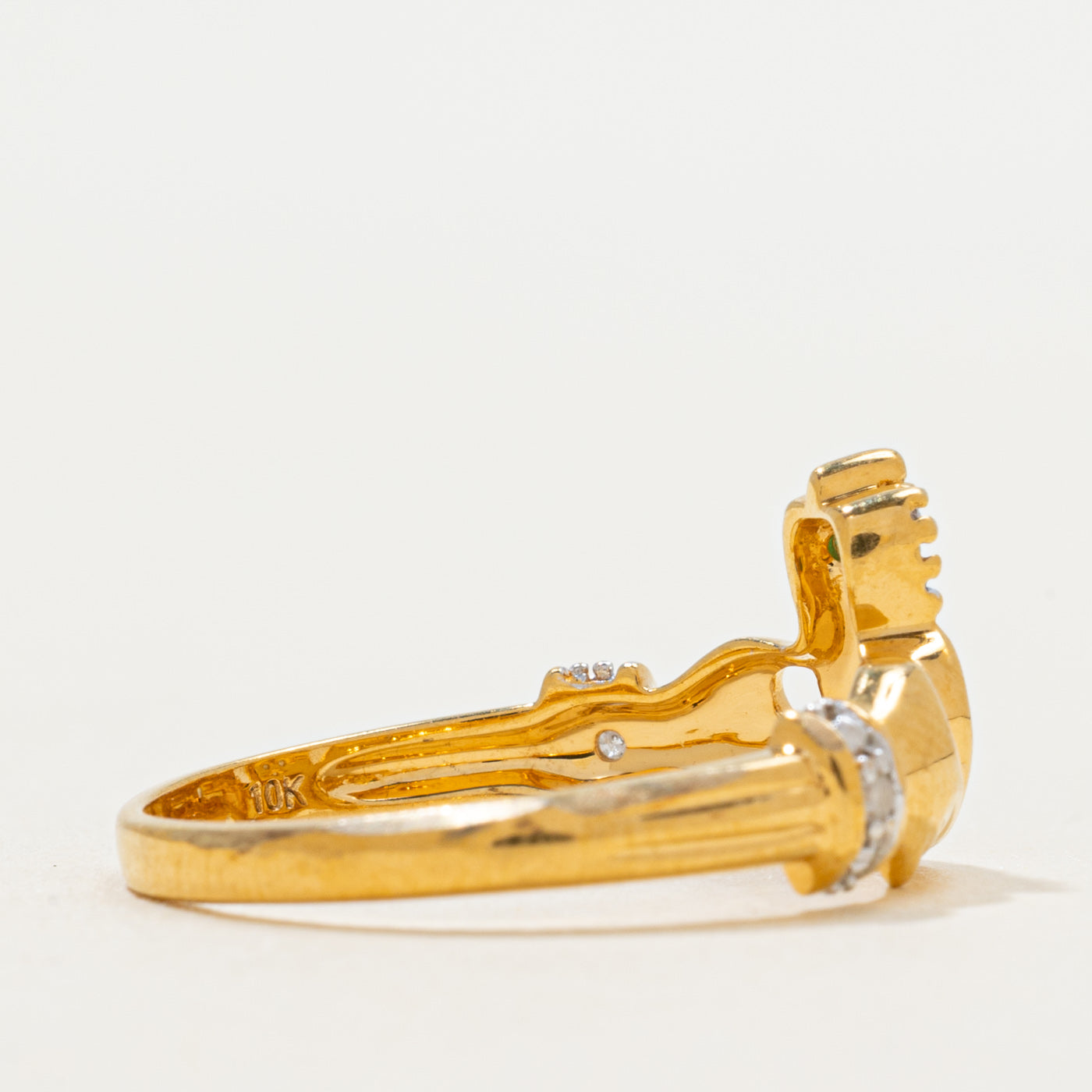 Emerald & Diamond Claddagh Ring | SZ 8.25