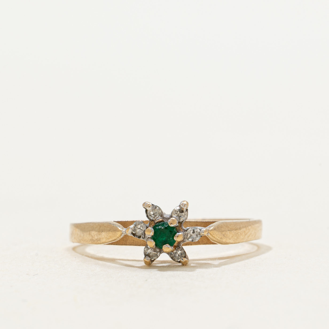 Emerald & Diamond Petal Cathedral Ring | SZ 5