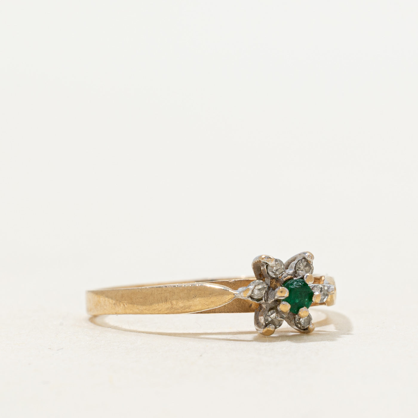 Emerald & Diamond Petal Cathedral Ring | SZ 5