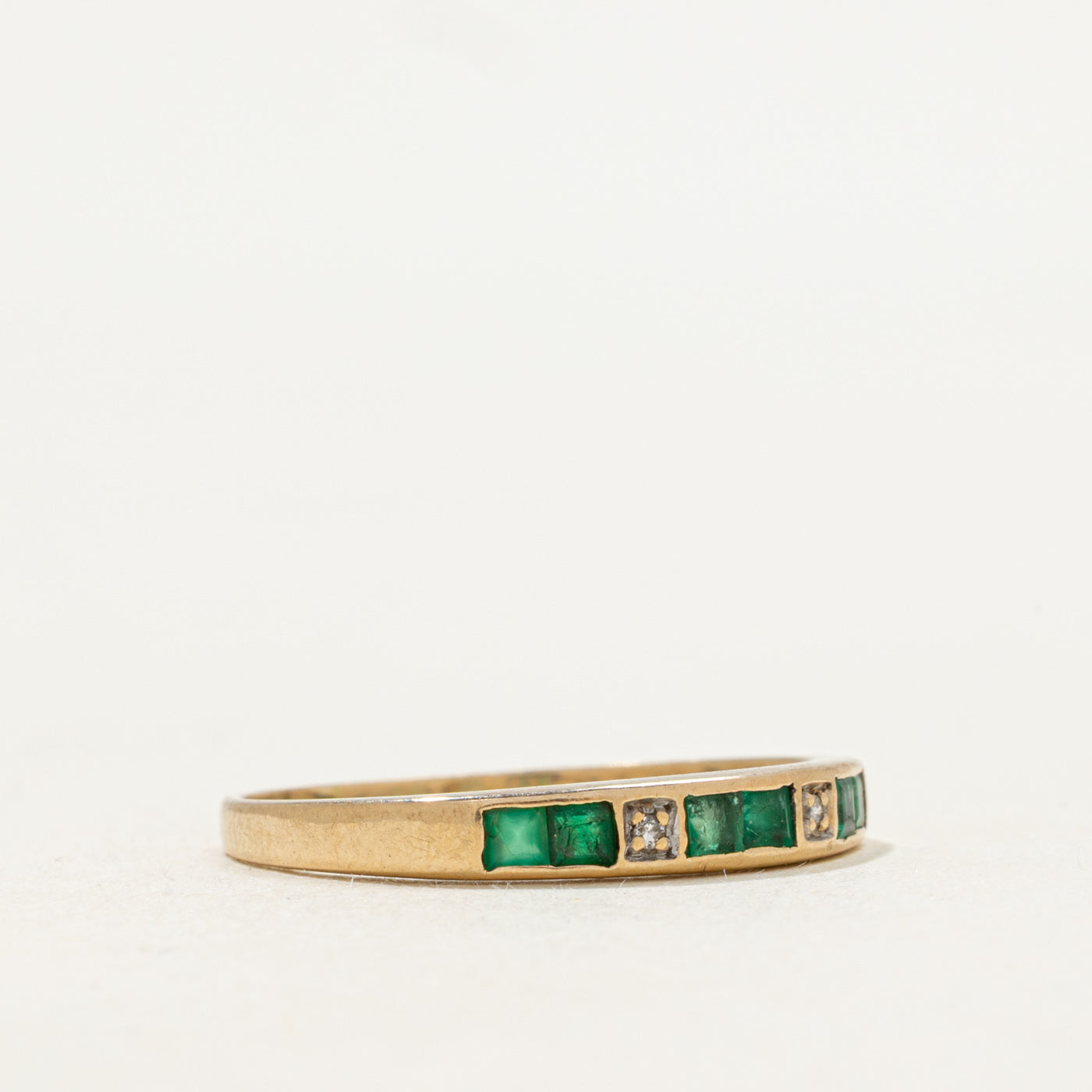 Channel Set Semi Eternity Emerald & Diamond Band | SZ 6.5
