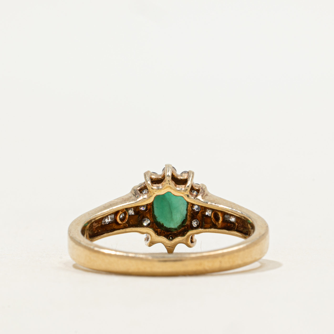 Oval Cut Emerald & Diamond Petal Ring | 0.45ct, 0.18ctw | SZ 6.75