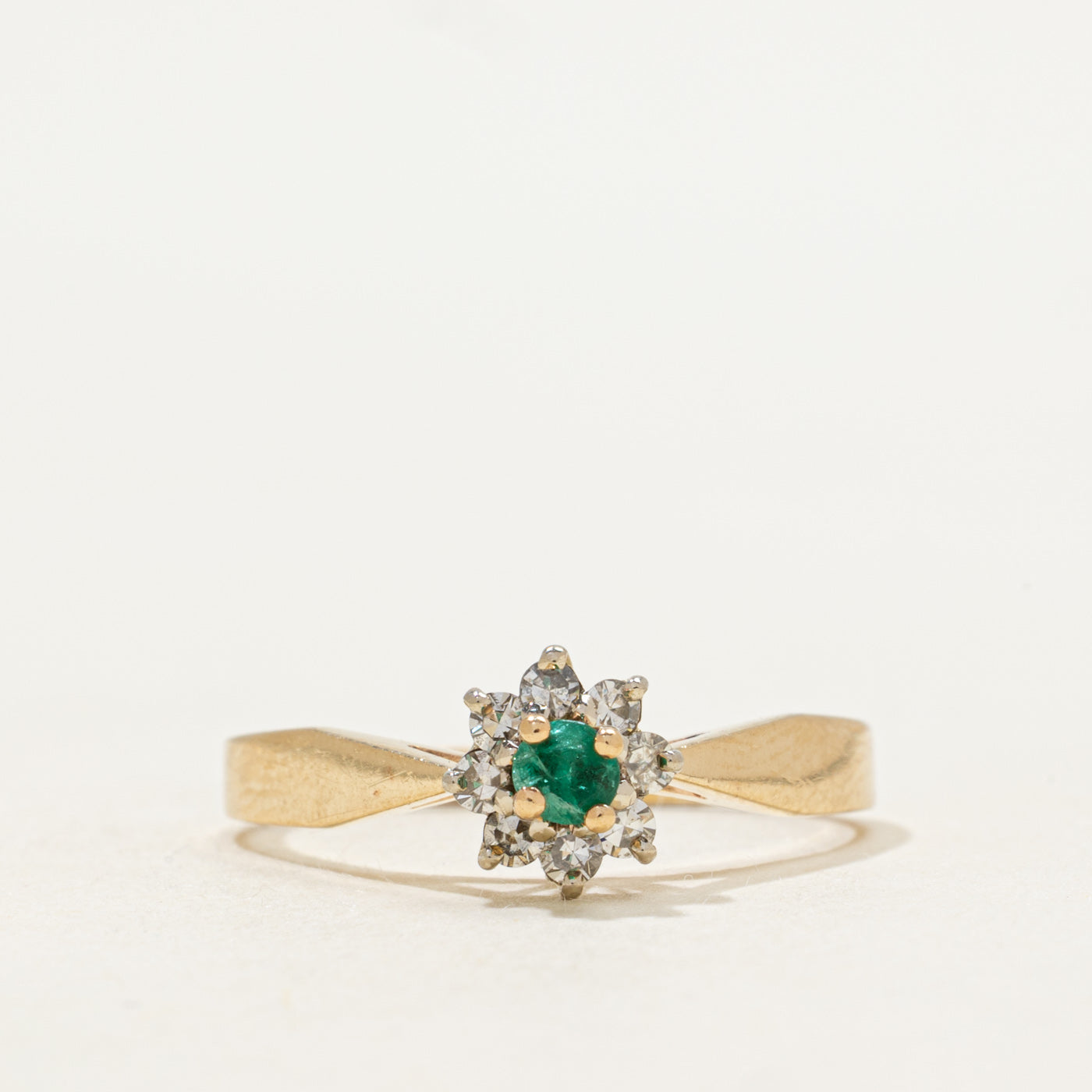 Emerald & Diamond Petal Cathedral Ring | SZ 7.25