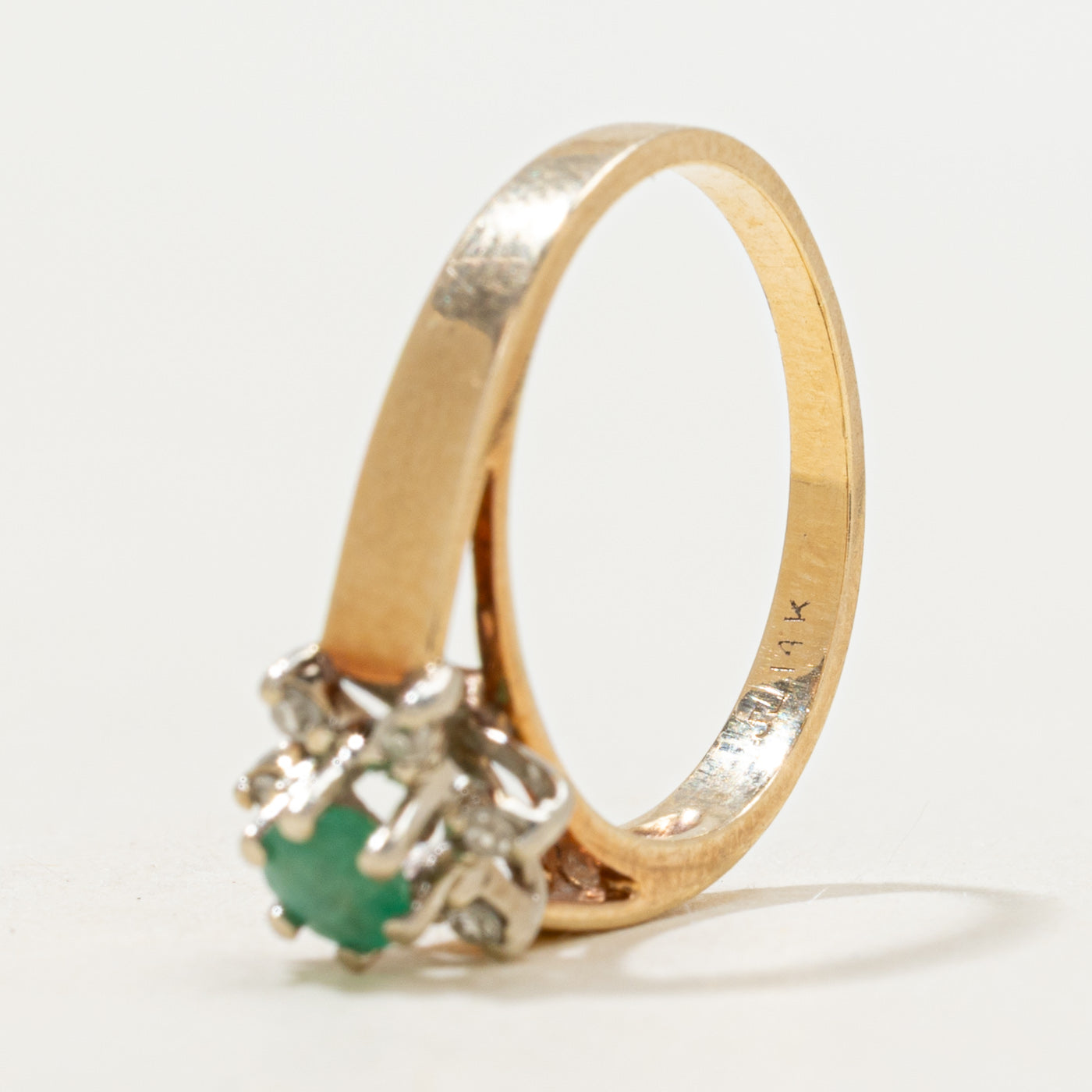Emerald & Diamond Petal Cathedral Ring | SZ 4.75