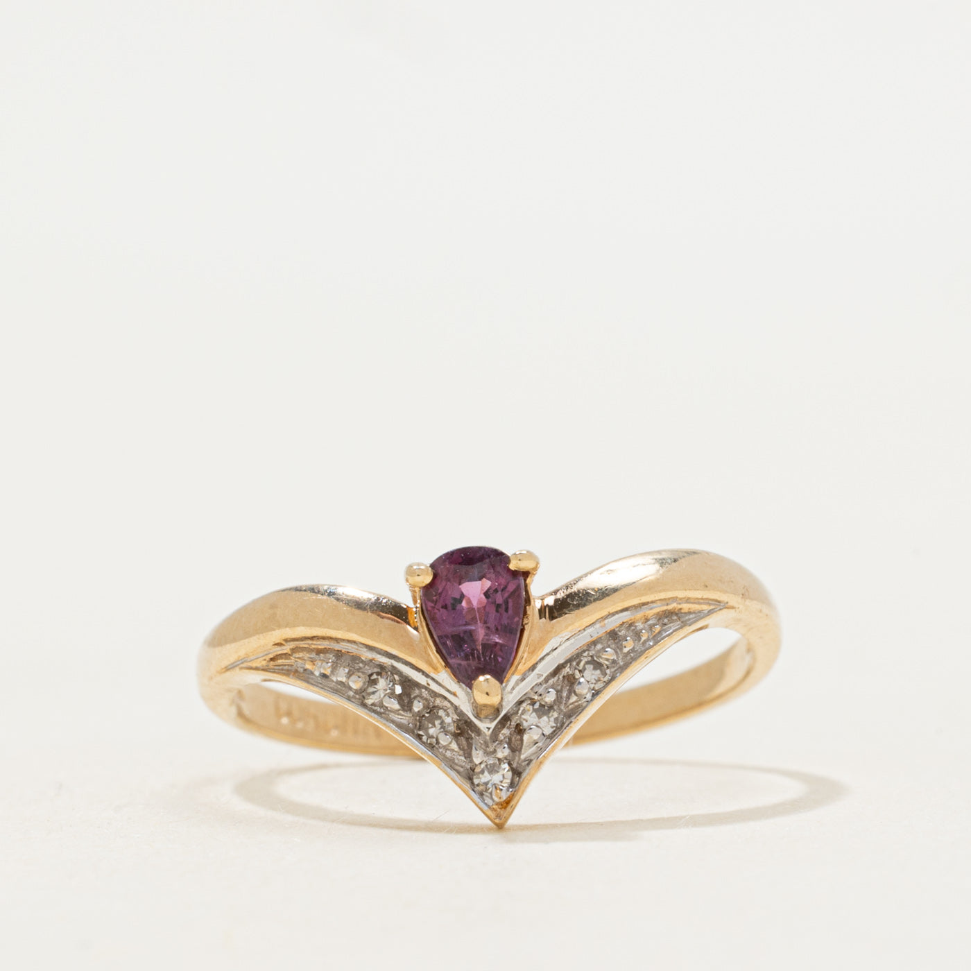 Pear Cut Ruby & Diamond Chevron Ring | SZ 6.5