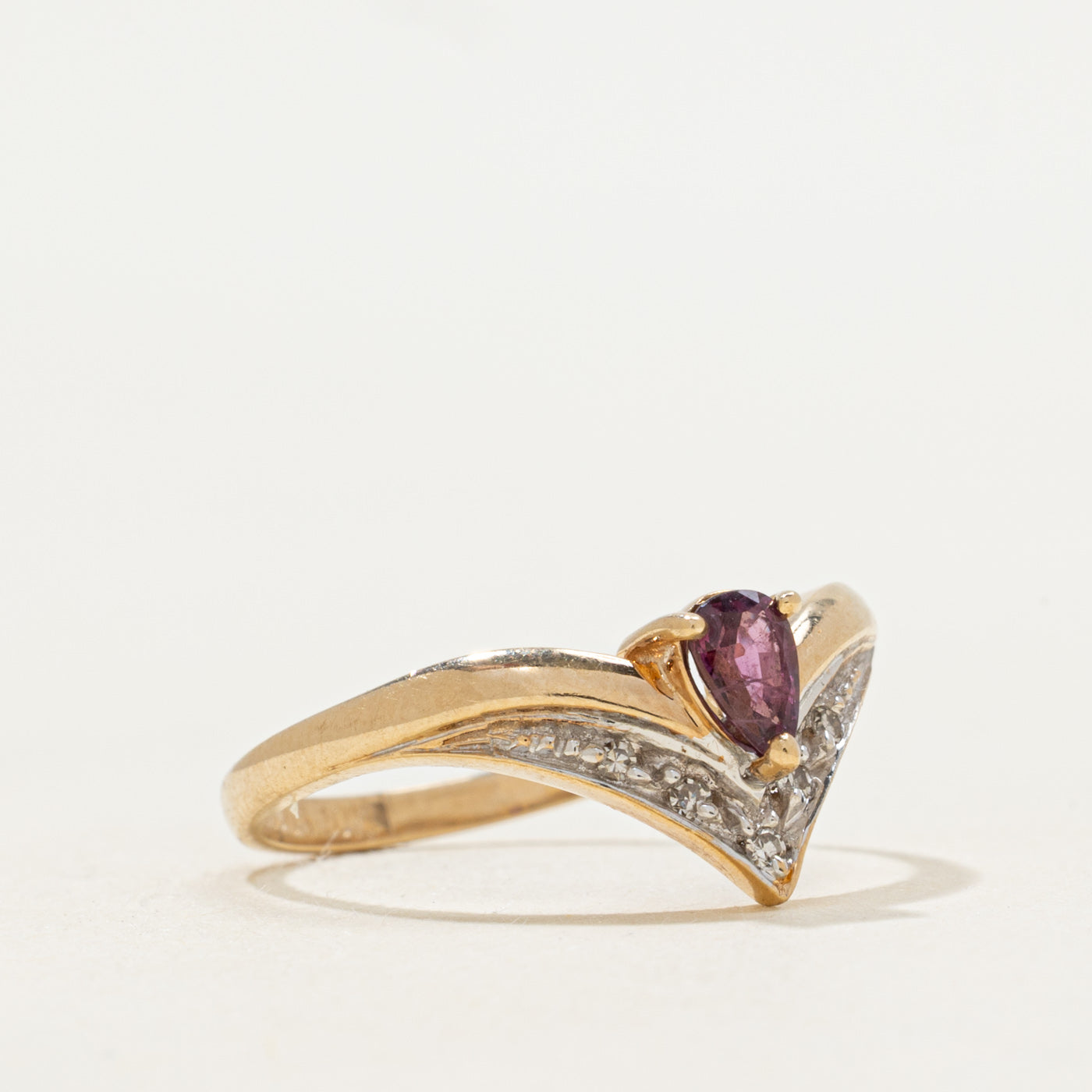 Pear Cut Ruby & Diamond Chevron Ring | SZ 6.5