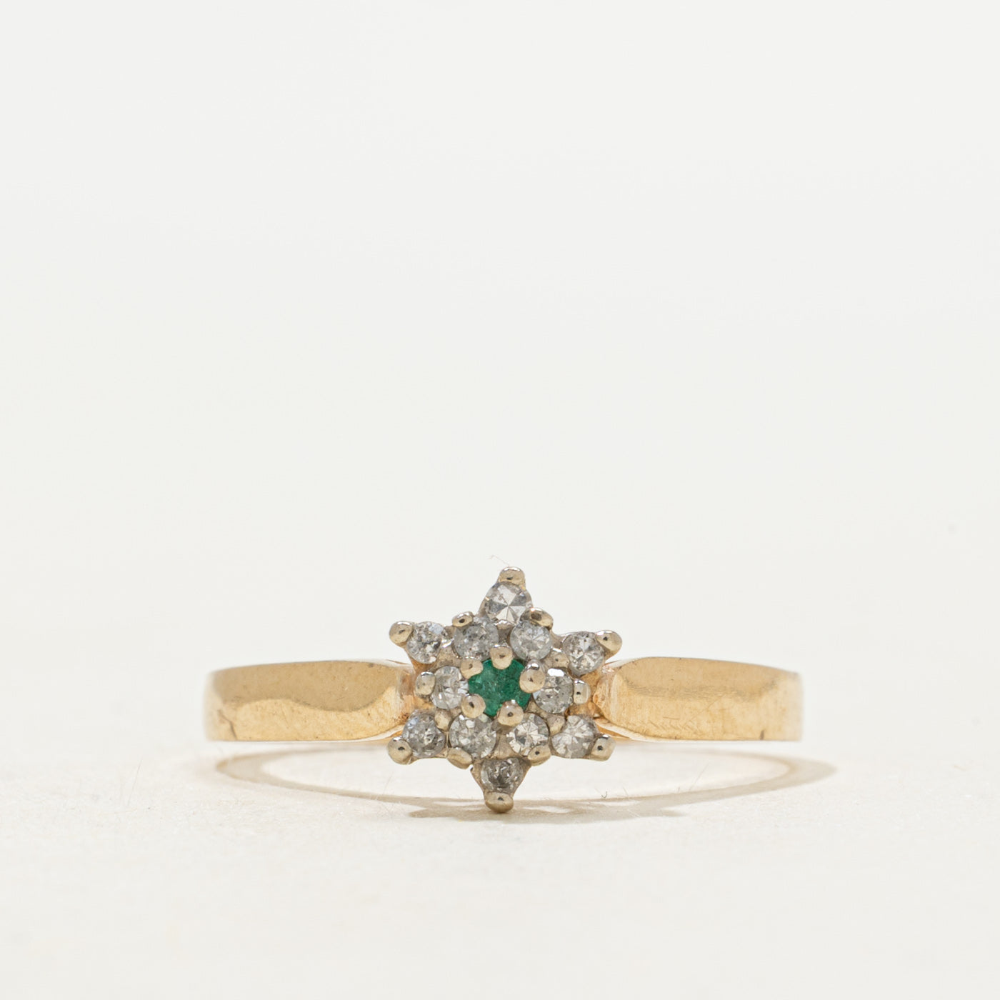 Emerald & Diamond Petal Cluster Cathedral Ring | SZ 6.25