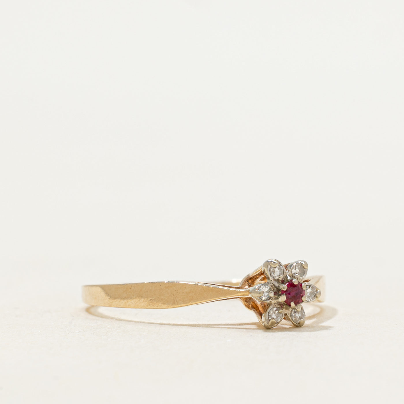 Ruby & Diamond Petal Ring | SZ 7.25