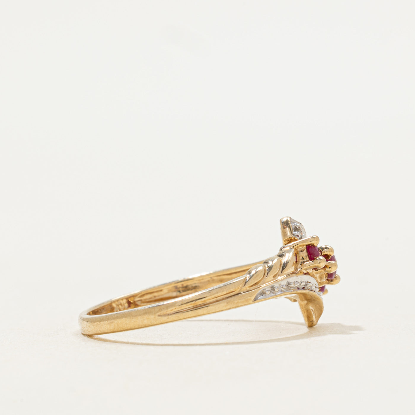 Three Stone Ruby & Diamond Bypass Ring | SZ 7