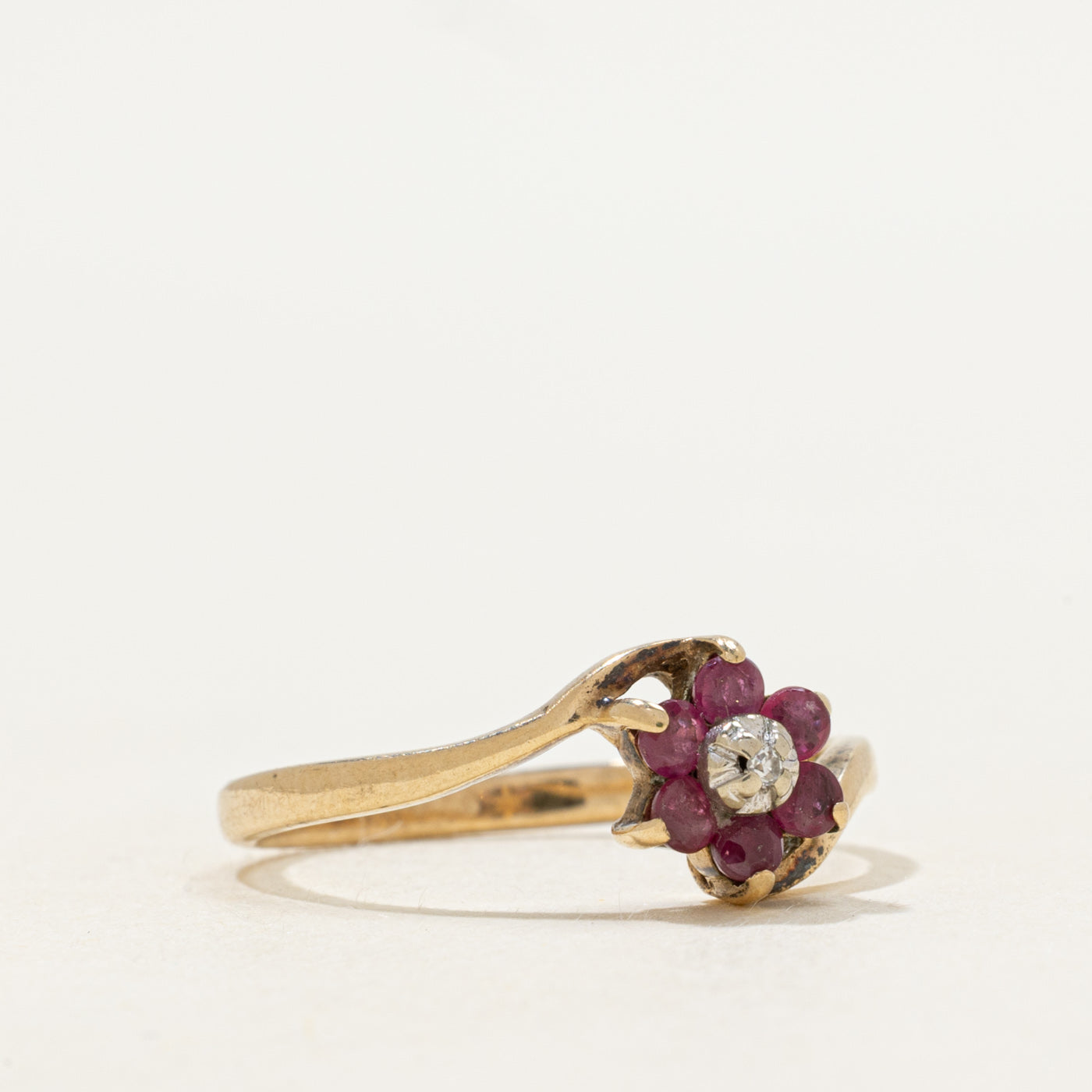 Ruby & Diamond Petal Bypass Ring | SZ 6.5