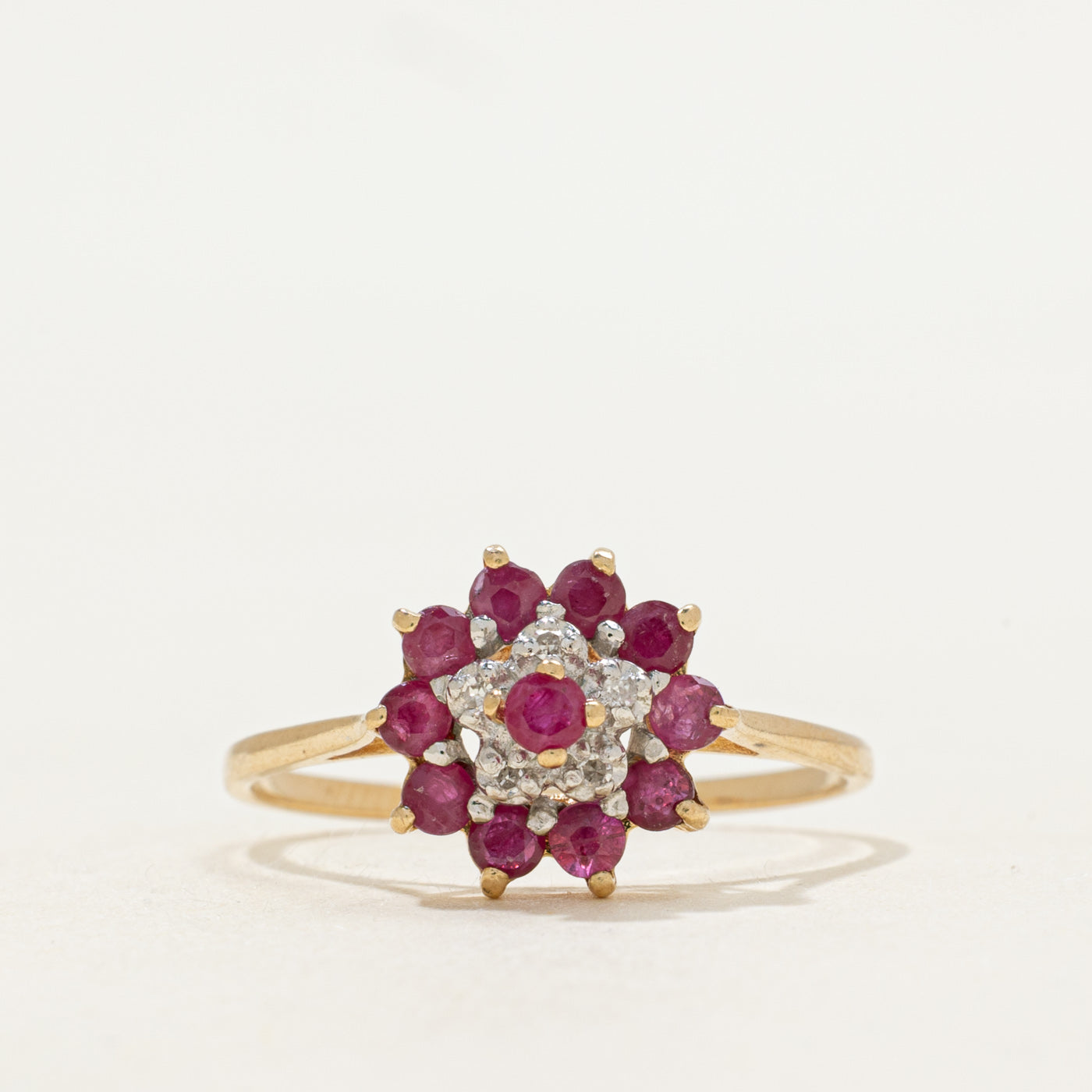Ruby & Diamond Petal Cluster Ring | SZ 8