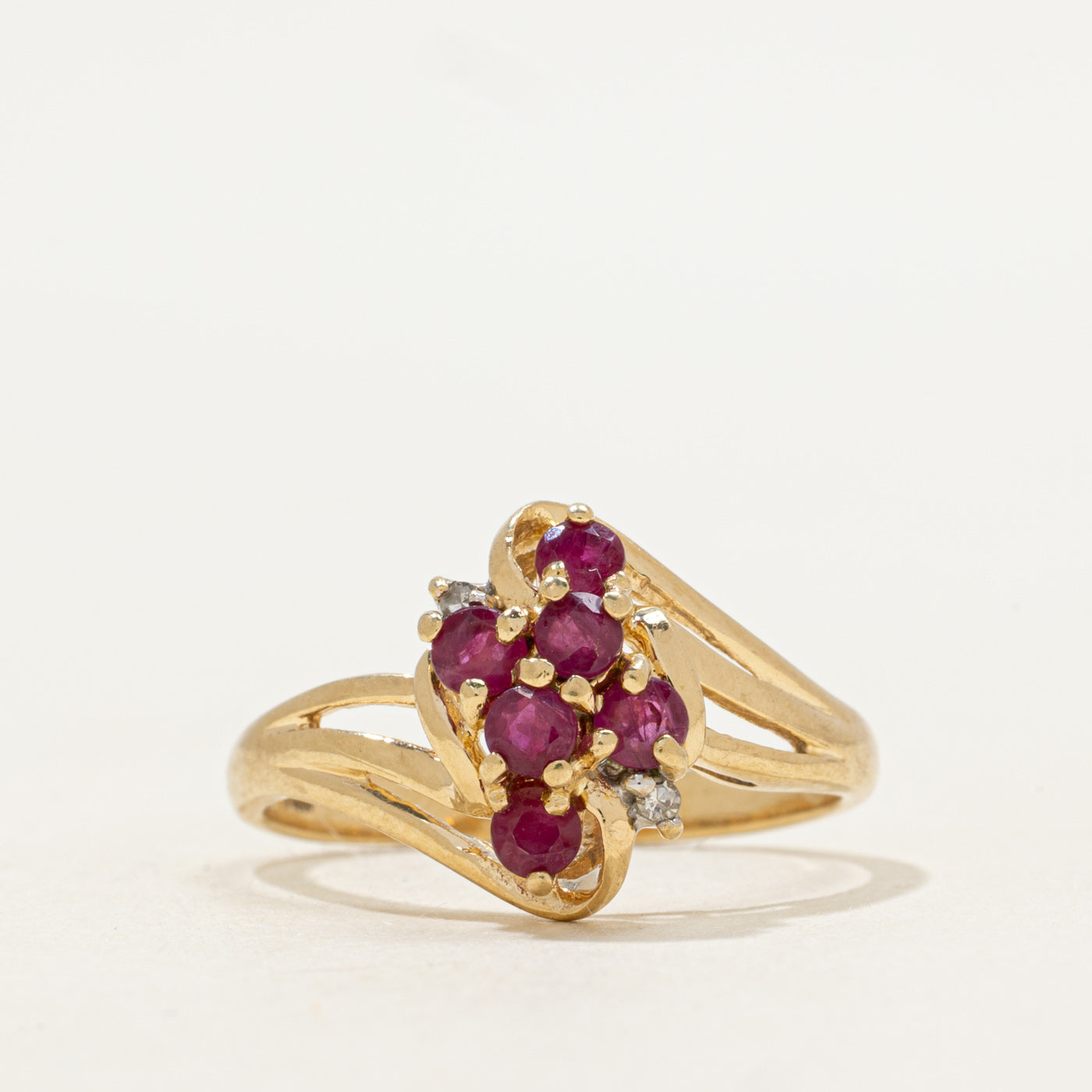 Ruby & Diamond Waterfall Bypass Ring | SZ 7.25