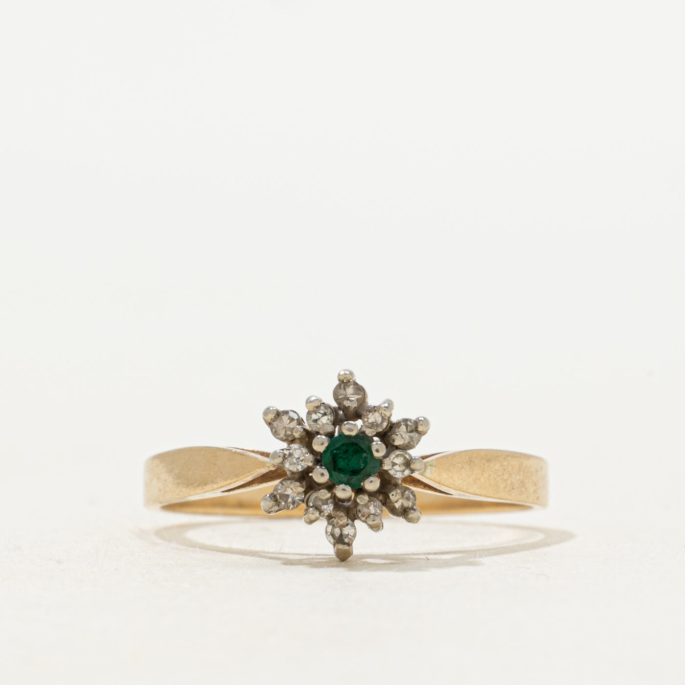 Emerald & Diamond Petal Cathedral Ring | SZ 6.5