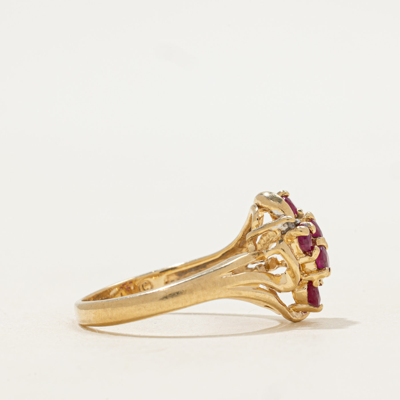 Ruby & Diamond Waterfall Bypass Ring | SZ 7.25