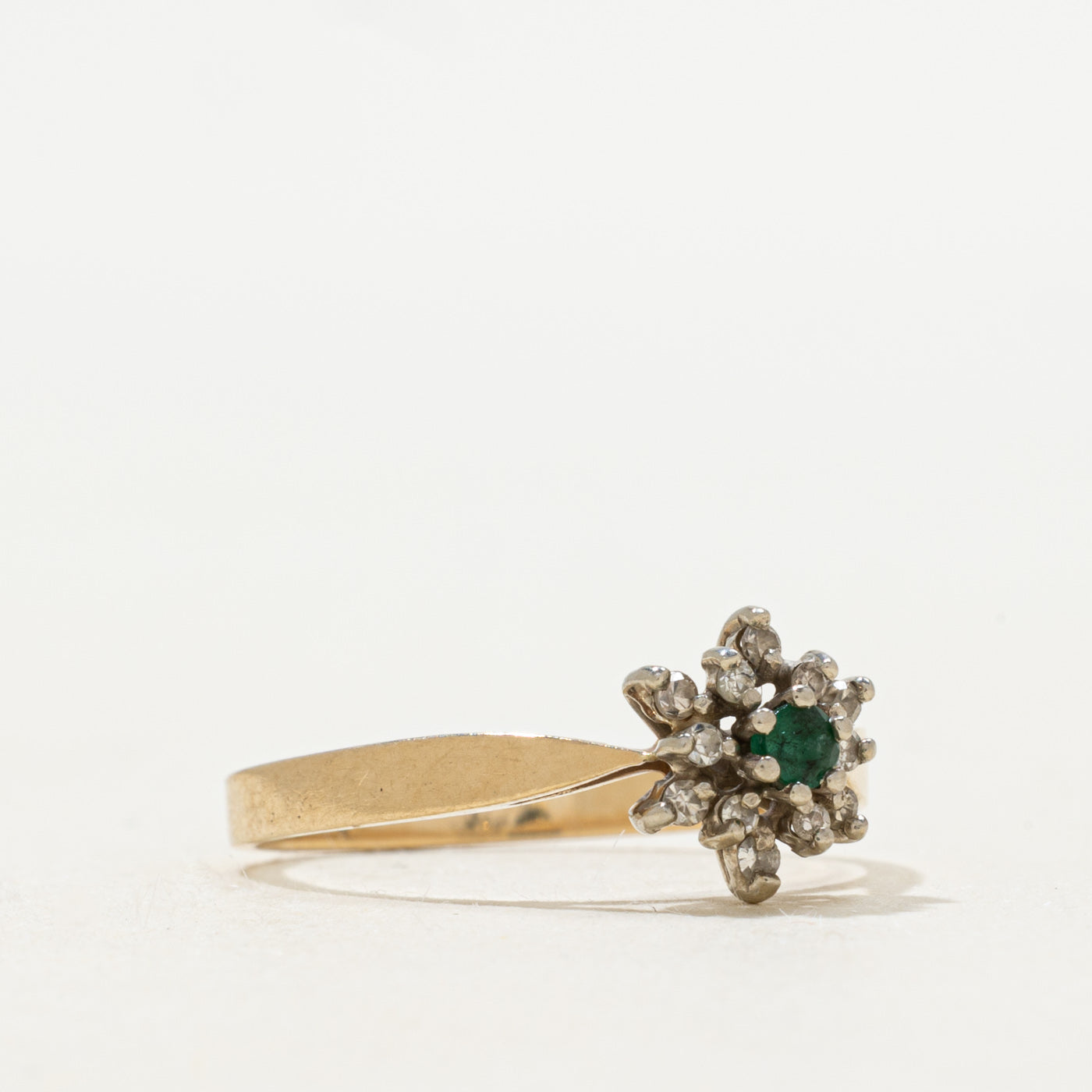 Emerald & Diamond Petal Cathedral Ring | SZ 6.5