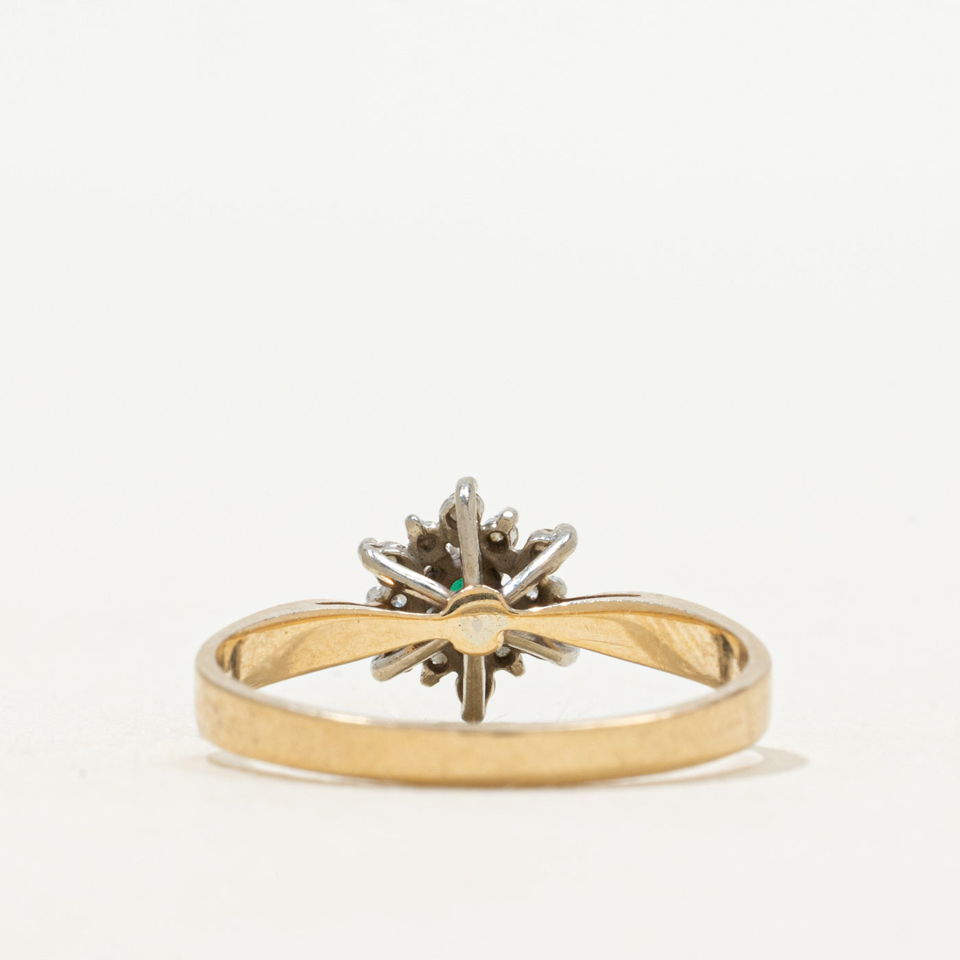 Emerald & Diamond Petal Cathedral Ring | SZ 6.5