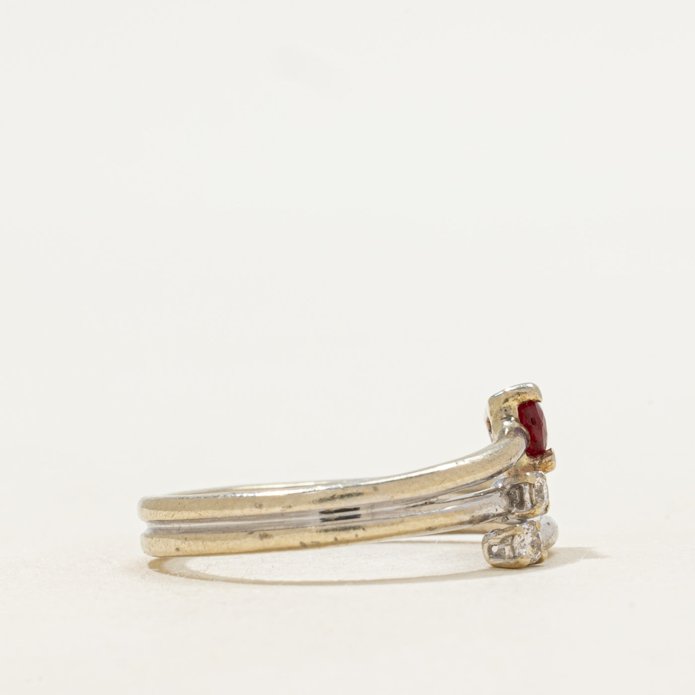 Pear Cut Ruby & Diamond Bypass Ring | SZ 6.75